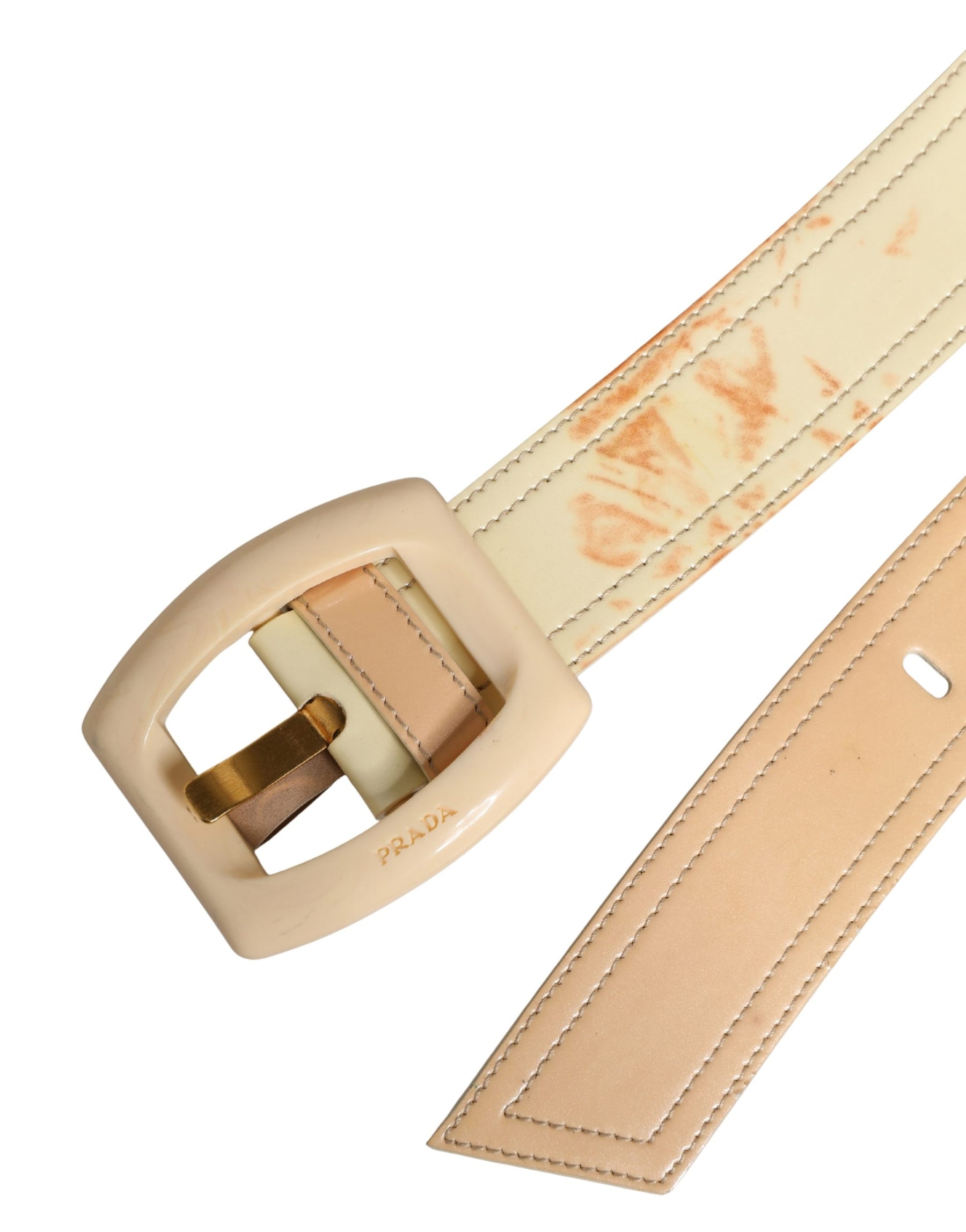 Prada Beige Leather Logo Wide Waist Women Square Buckle Belt | Regal Royce