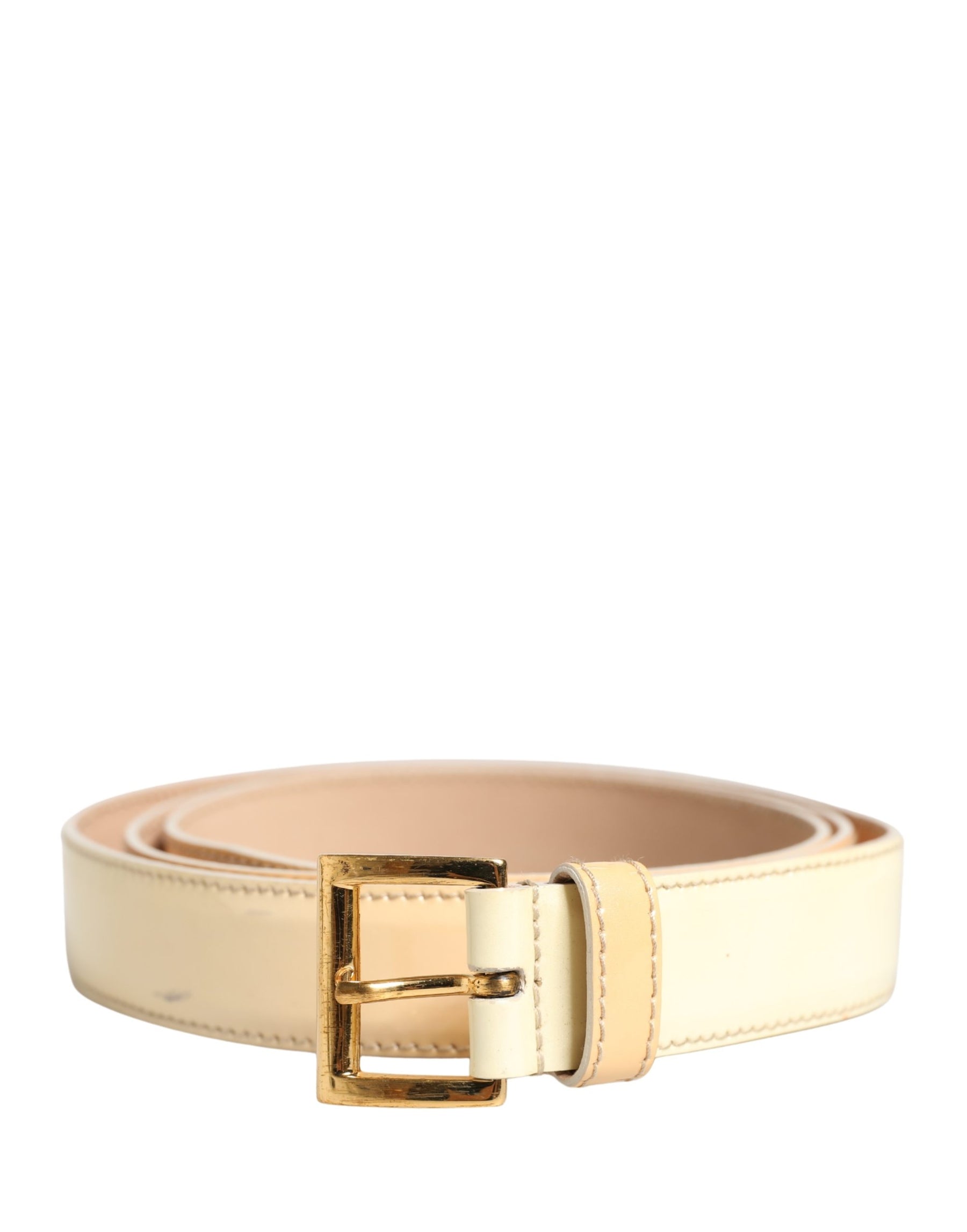 Prada Beige Leather Logo Waist Women Gold Metal Buckle Belt | Regal Royce
