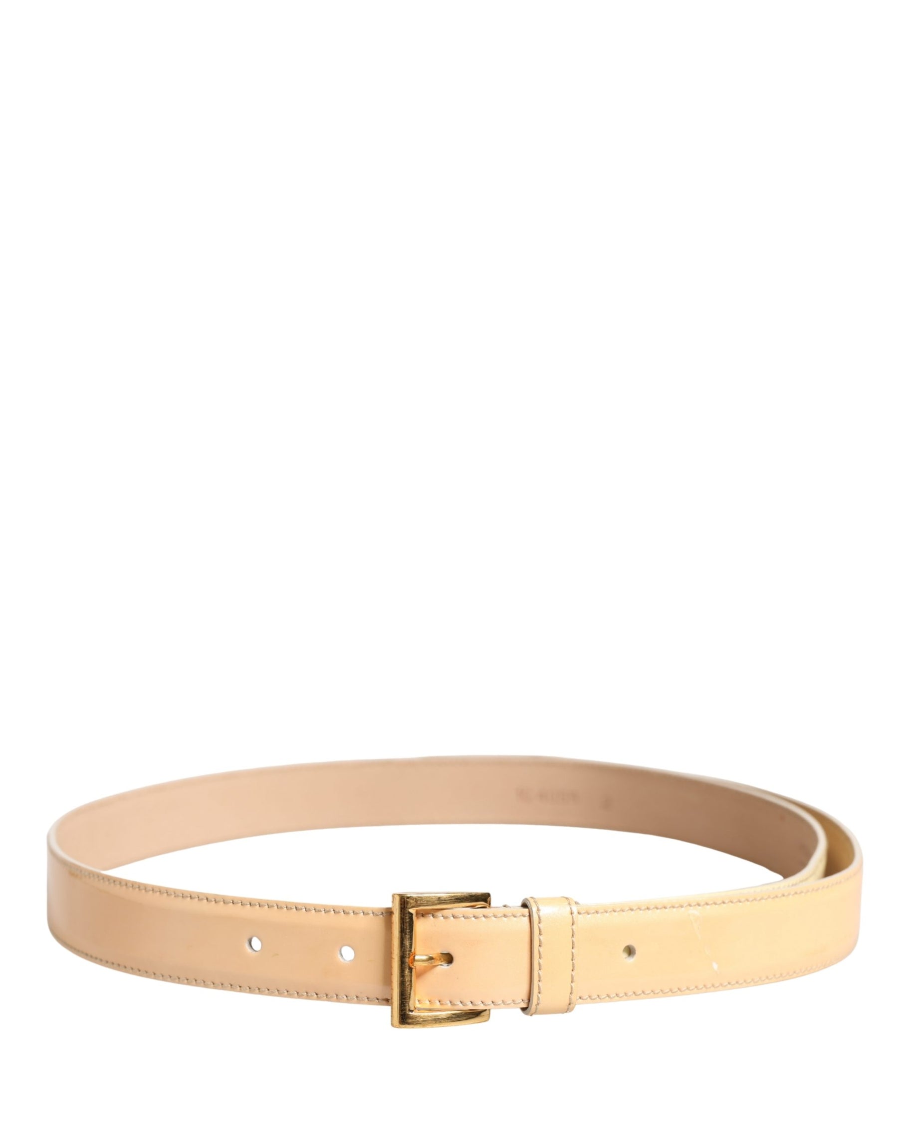 Prada Beige Leather Logo Waist Women Gold Metal Buckle Belt | Regal Royce
