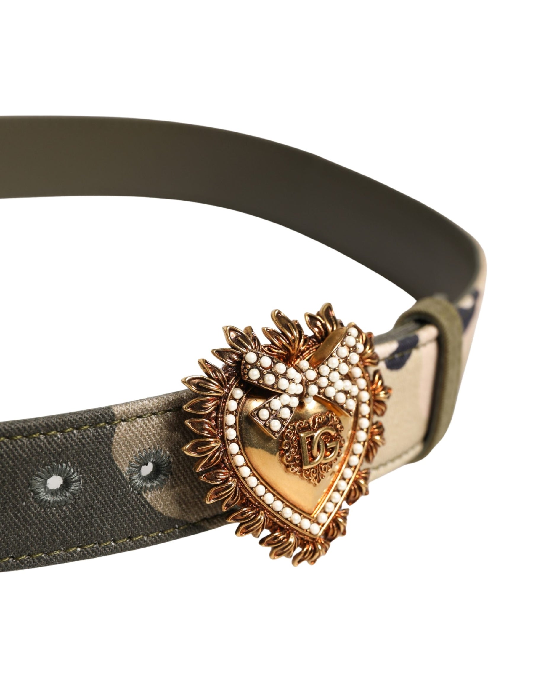 Dolce & Gabbana Green Camouflage Devotion Metal Buckle Belt | Regal Royce