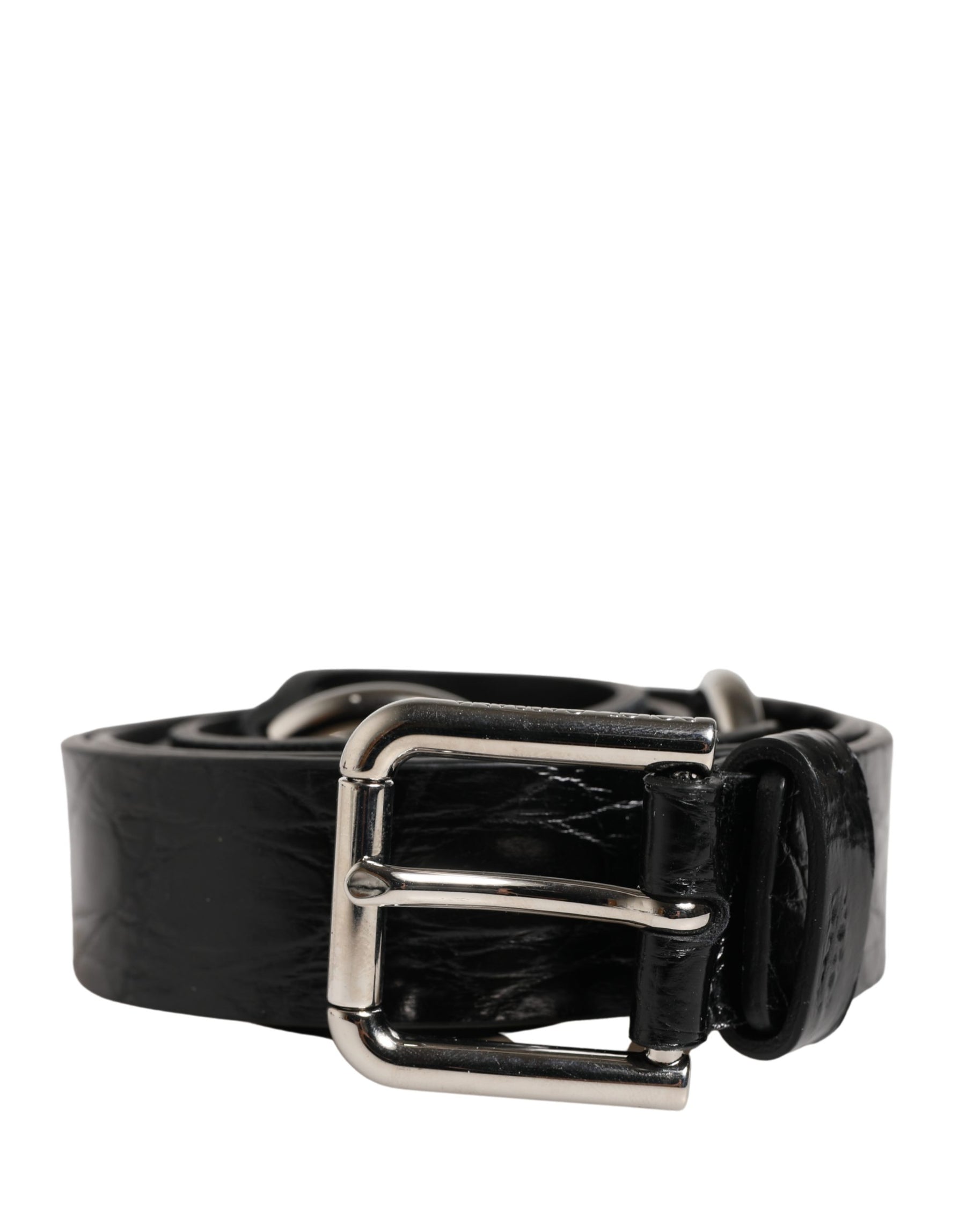 Dolce & Gabbana Black Exotic Leather Silver Metal Buckle Belt | Regal Royce