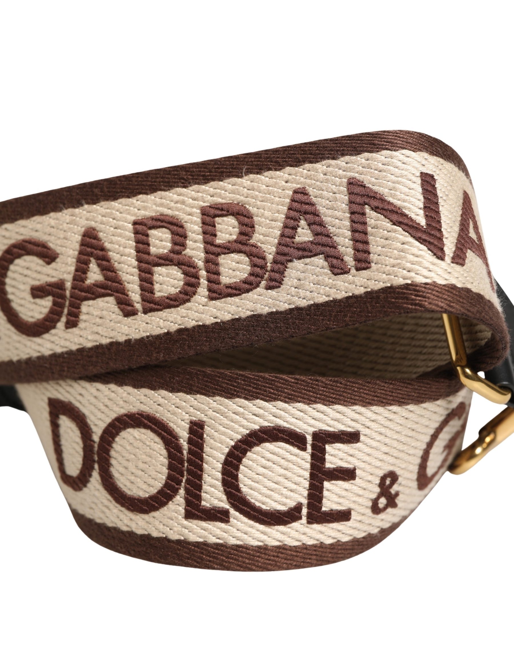 Dolce & Gabbana Beige Logo Print Gold Brass Bag Accessory Shoulder Strap | Regal Royce