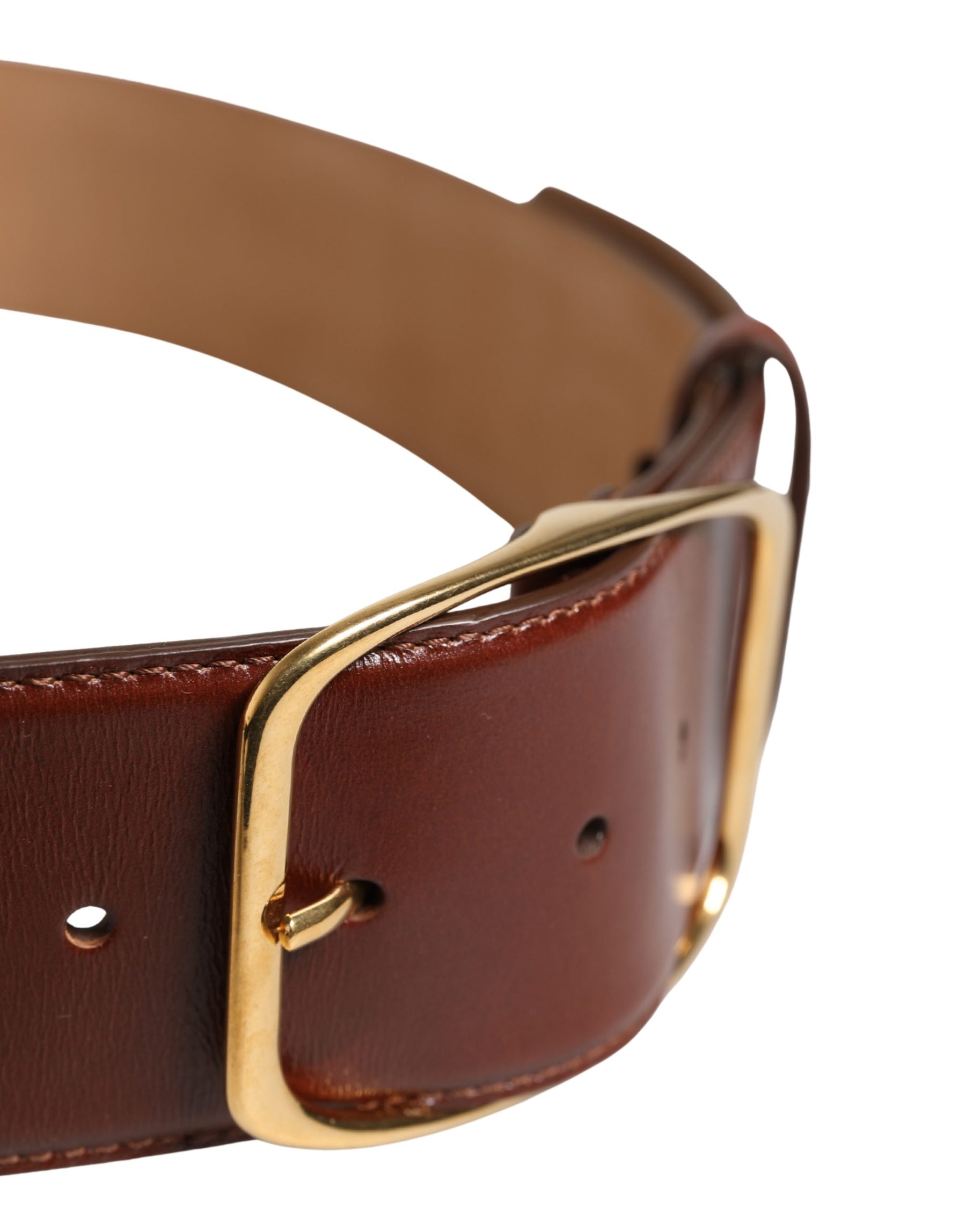 Dolce & Gabbana Brown Leather Waist Gold Metal Buckle Belt | Regal Royce