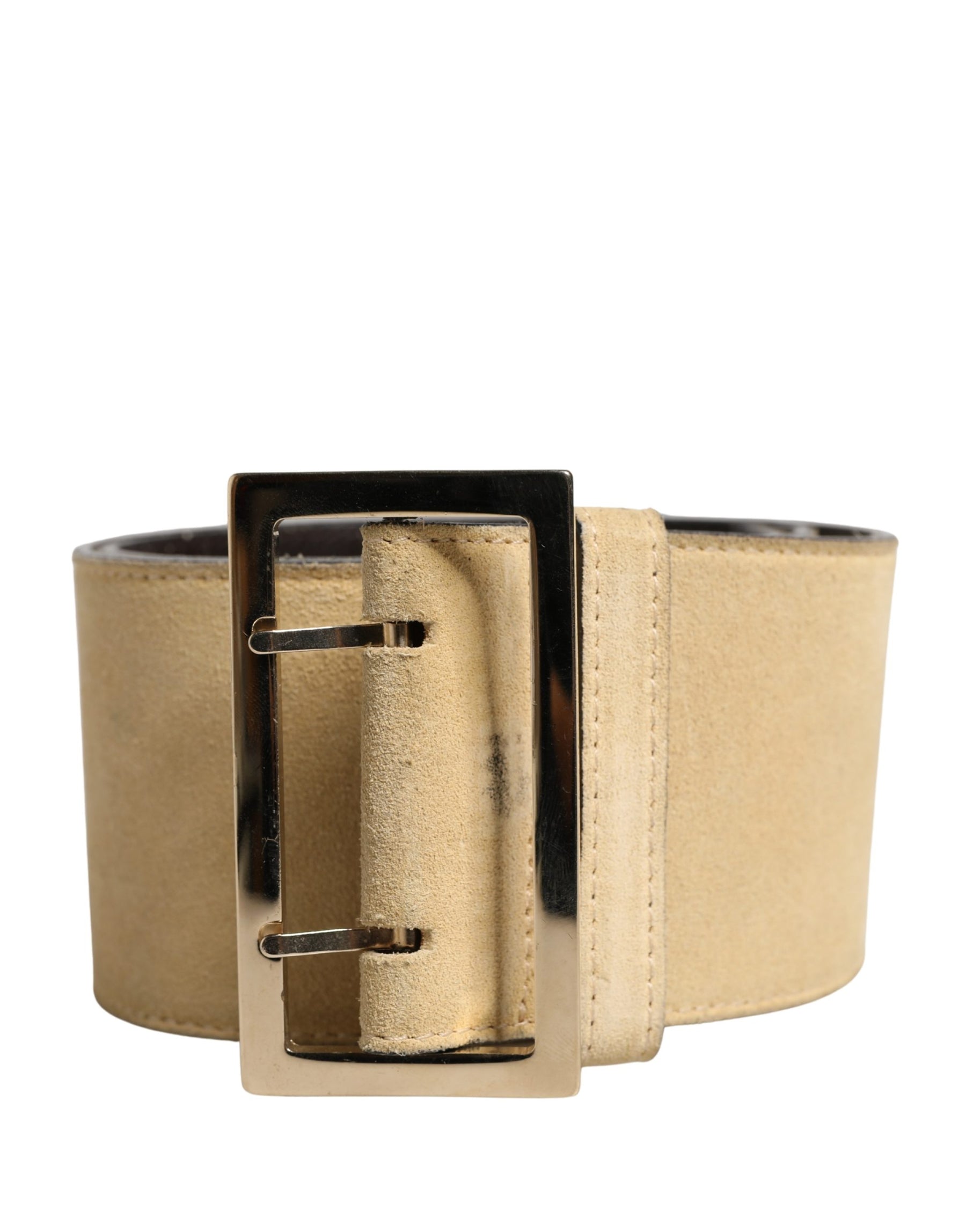 Versace Beige Suede Leather Silver Metal Buckle Belt | Regal Royce