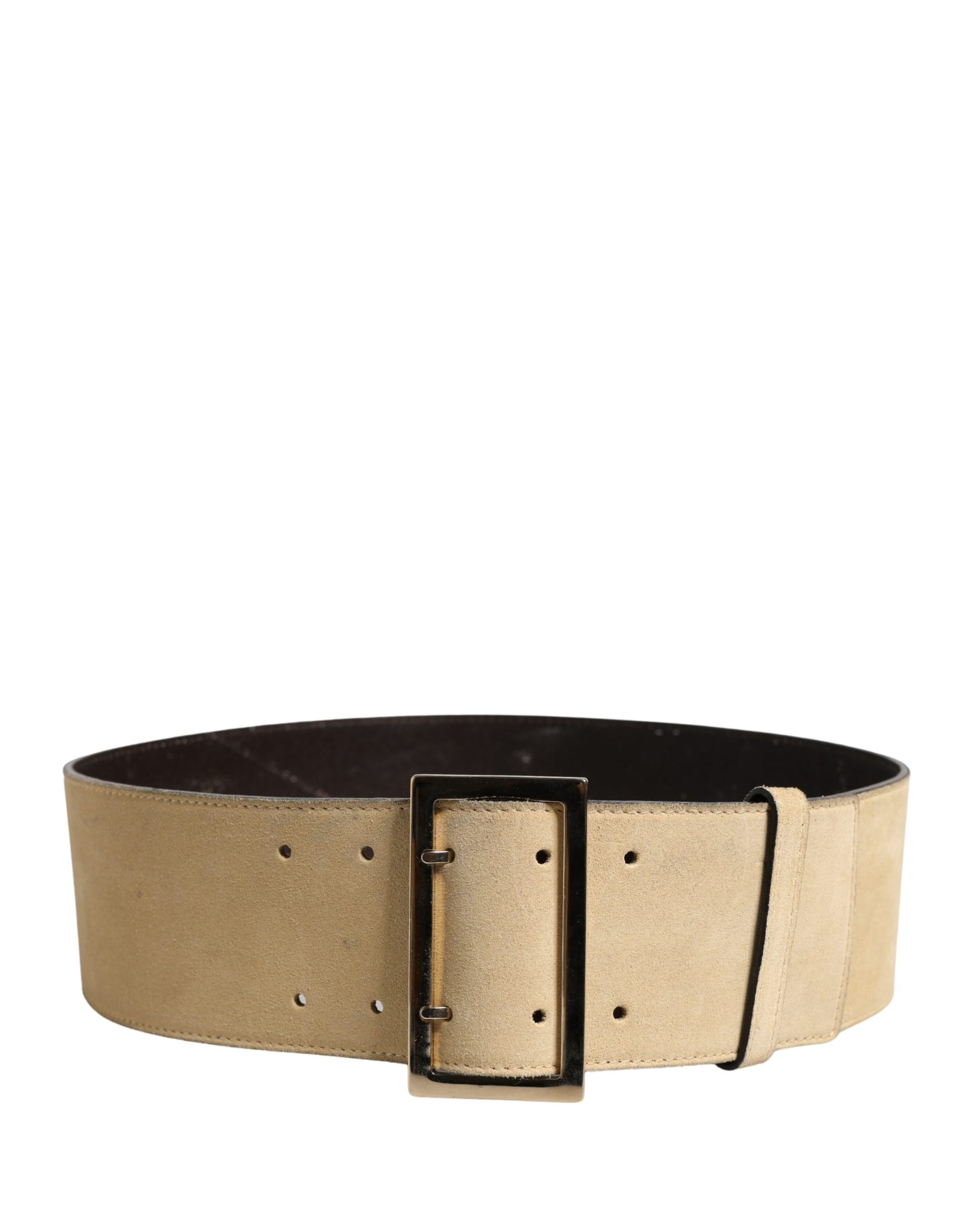 Versace Beige Suede Leather Silver Metal Buckle Belt | Regal Royce
