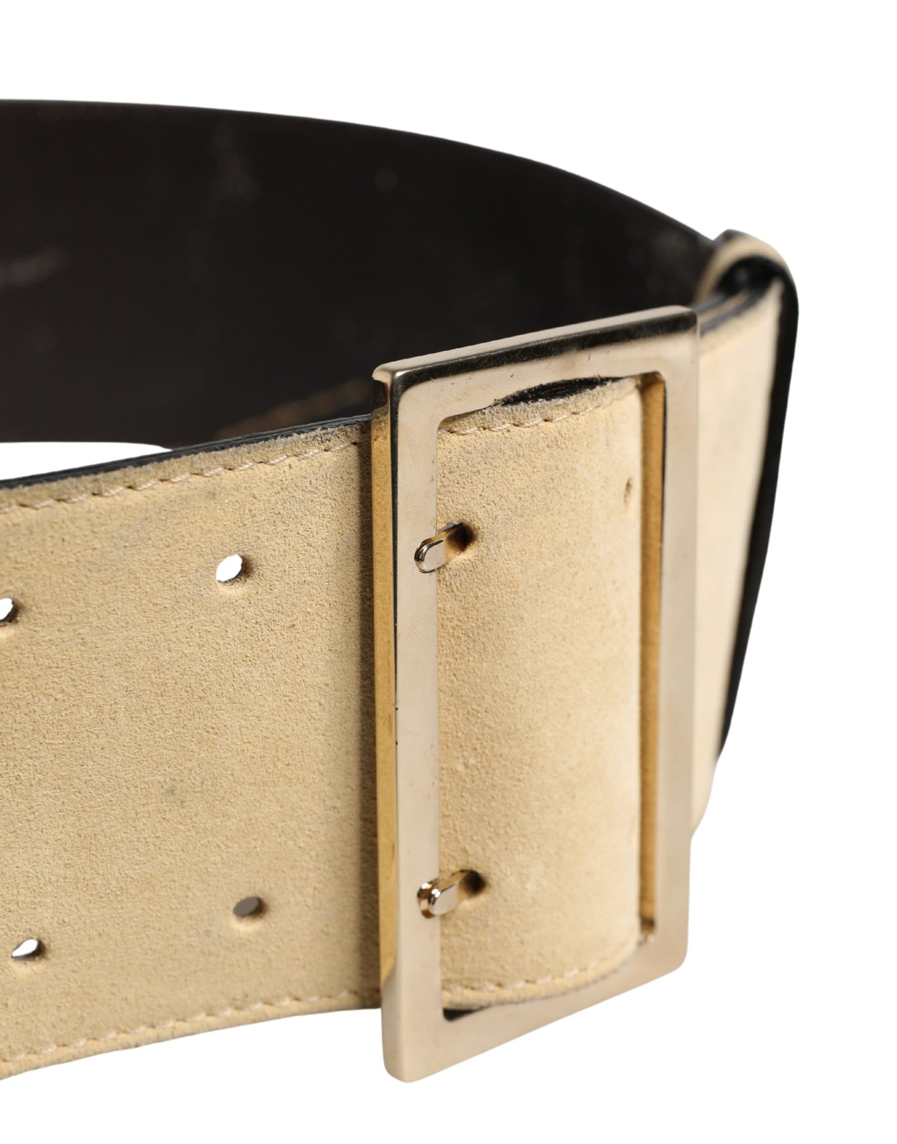 Versace Beige Suede Leather Silver Metal Buckle Belt | Regal Royce