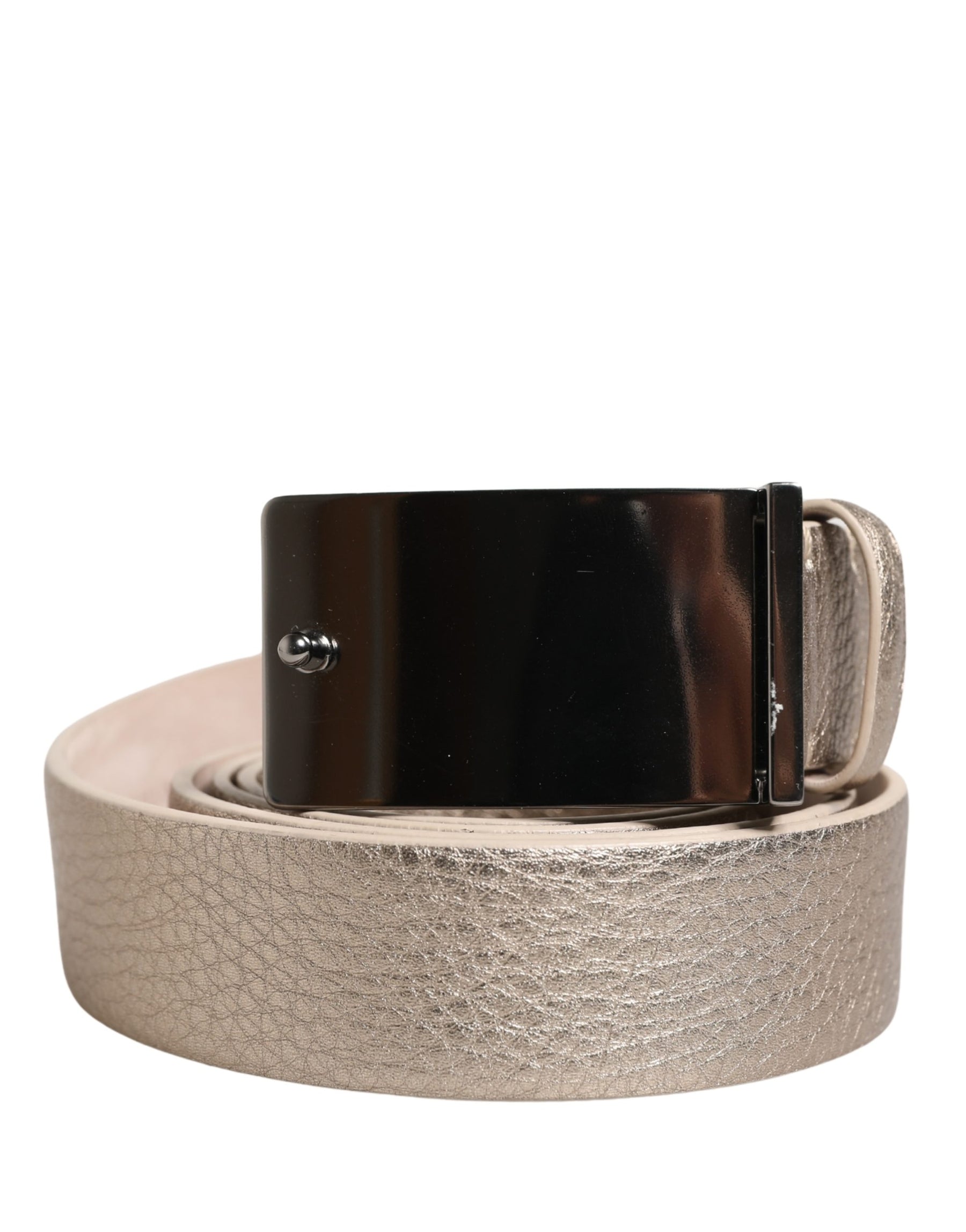 Brunello Cucinelli Metallic Beige Leather Silver Metal Buckle Belt | Regal Royce
