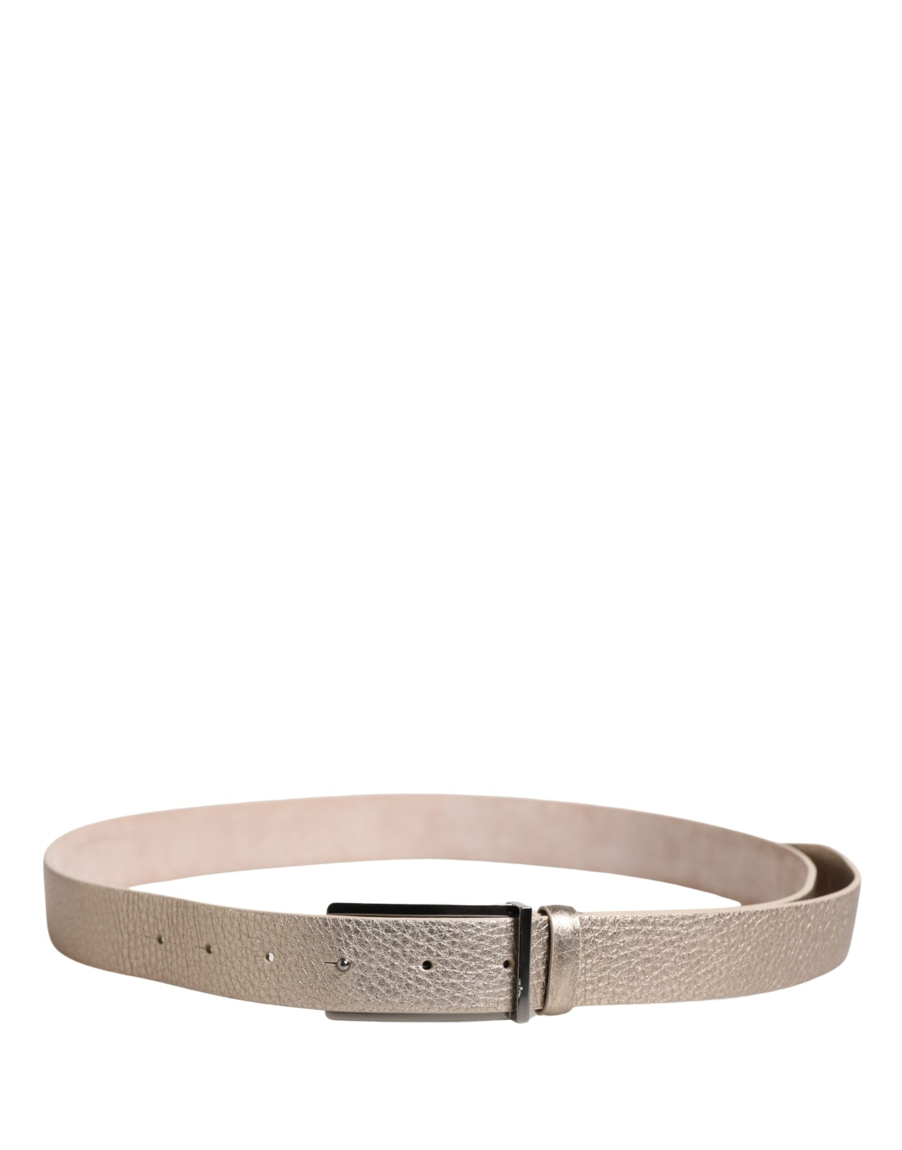 Brunello Cucinelli Metallic Beige Leather Silver Metal Buckle Belt | Regal Royce