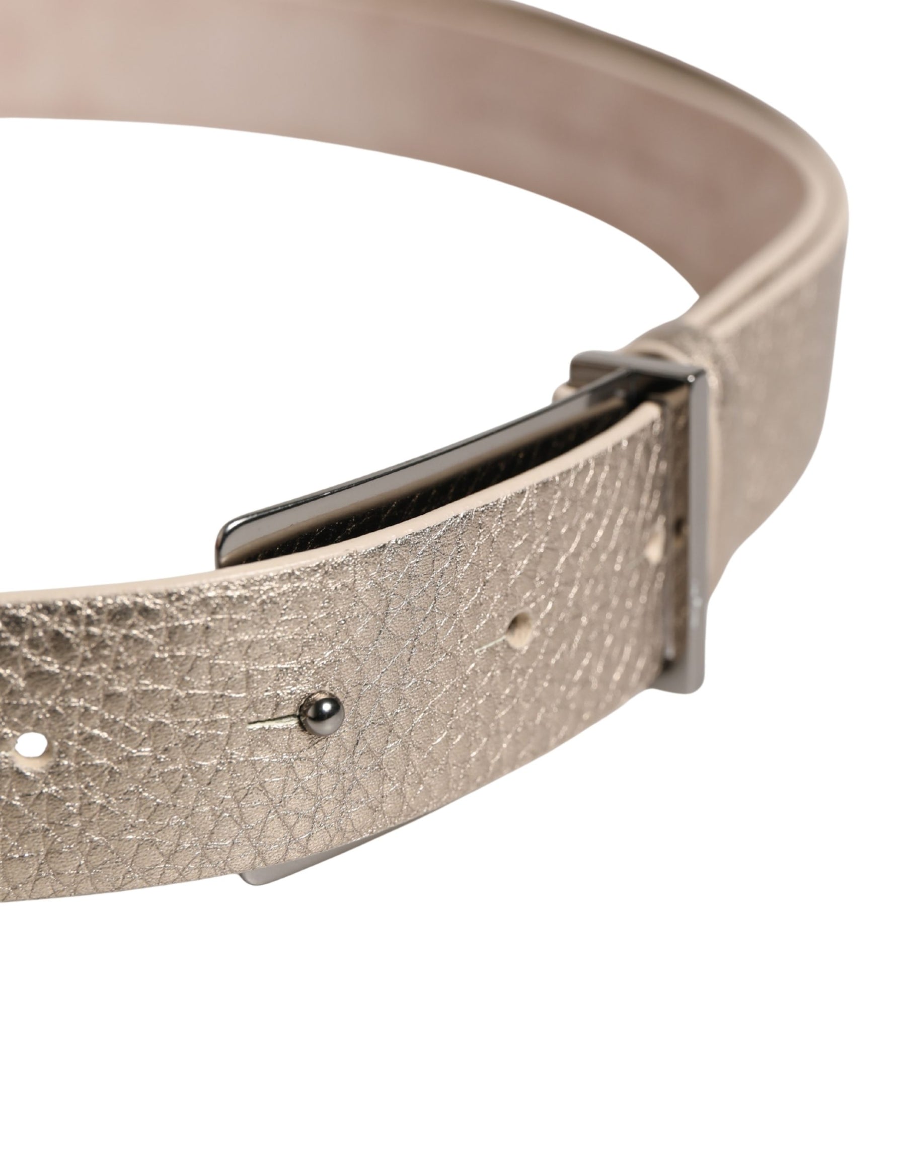 Brunello Cucinelli Metallic Beige Leather Silver Metal Buckle Belt | Regal Royce