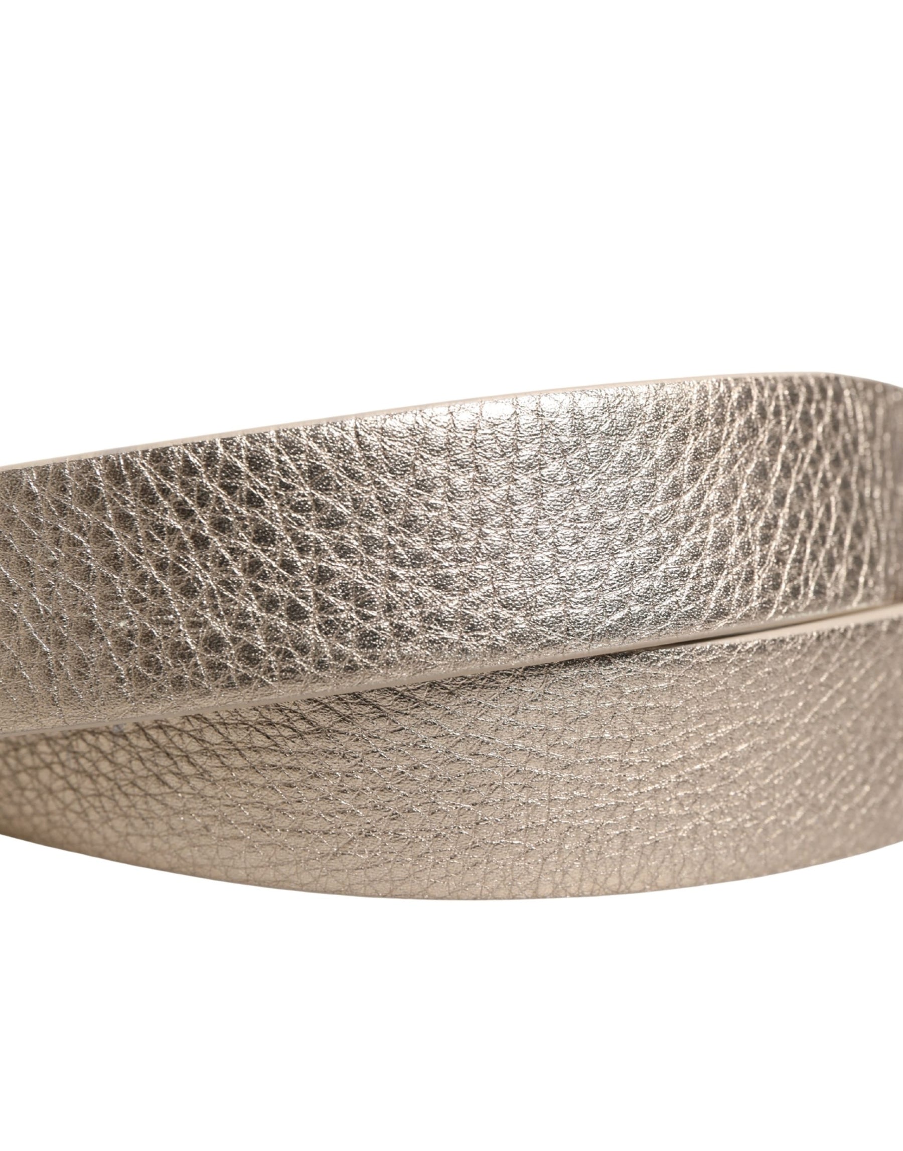 Brunello Cucinelli Metallic Beige Leather Silver Metal Buckle Belt | Regal Royce