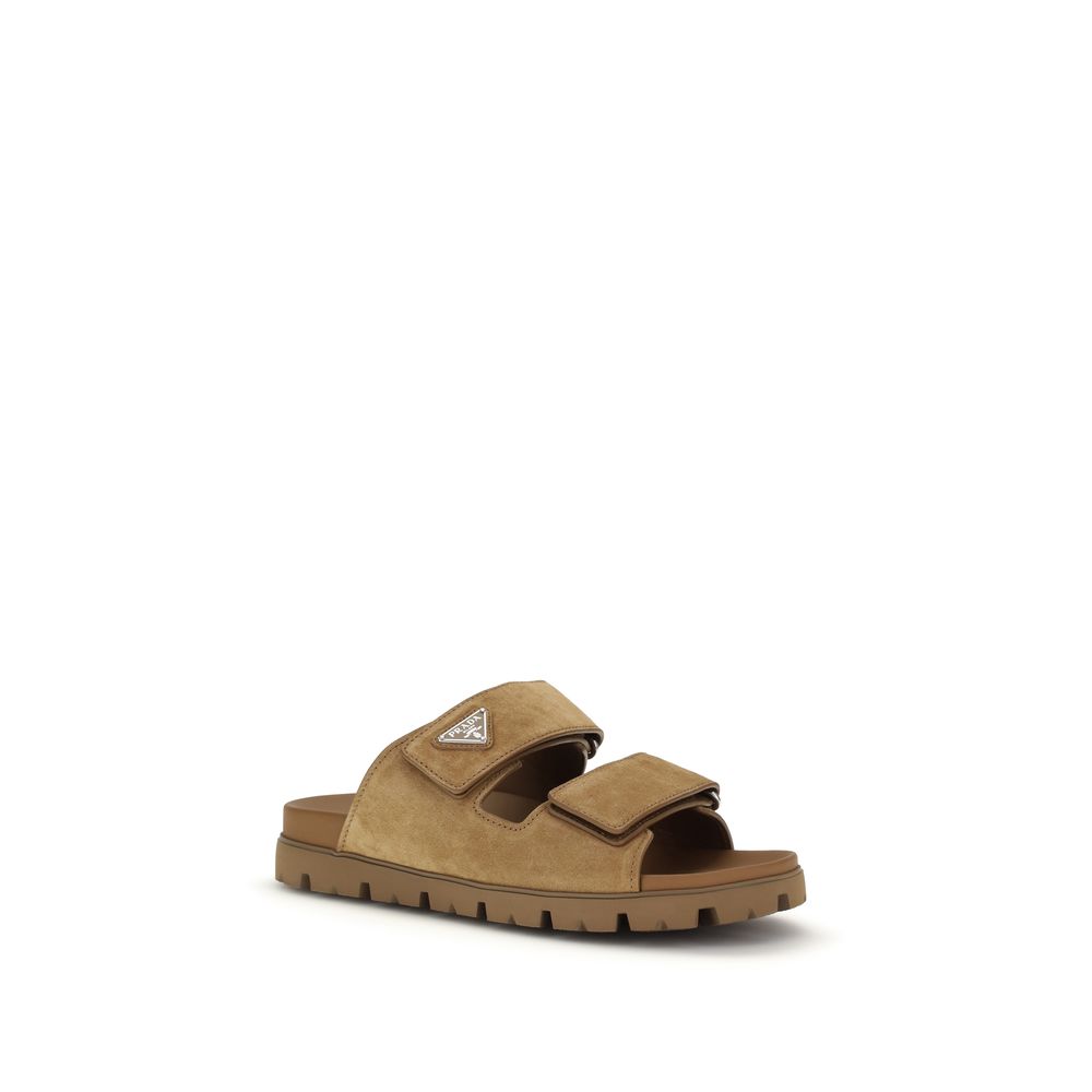 Prada Brown Calf Leather Bos Taurus Strap-On Sandals | Regal Royce