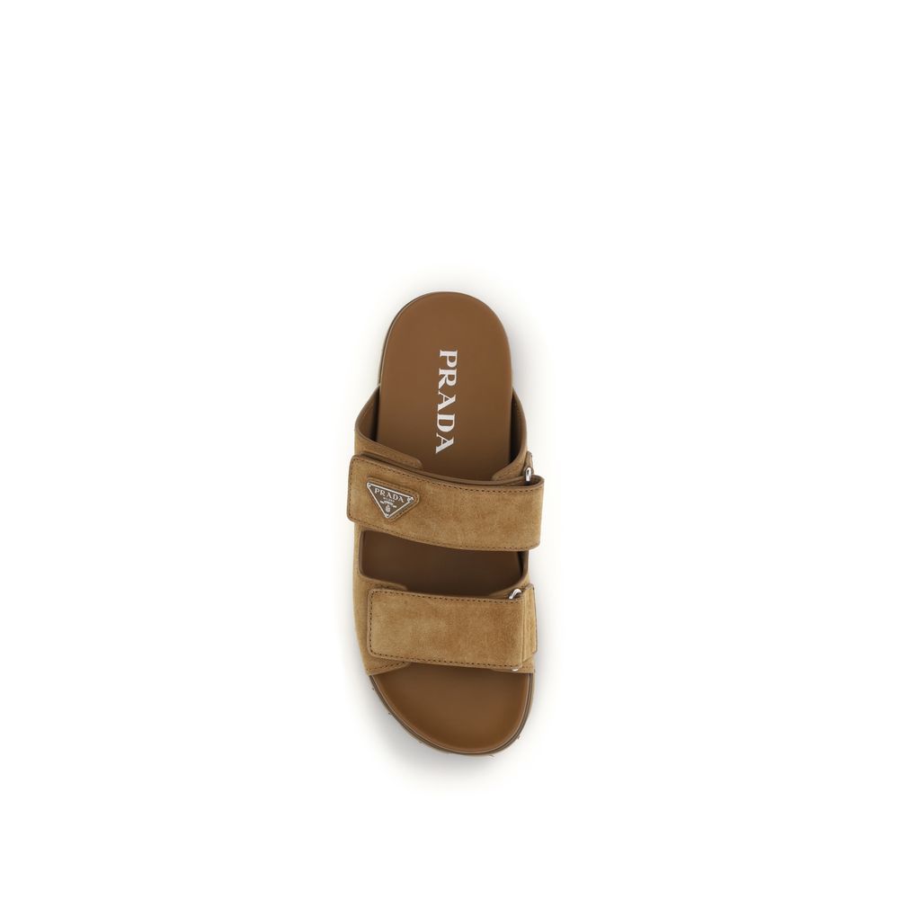 Prada Brown Calf Leather Bos Taurus Strap-On Sandals | Regal Royce
