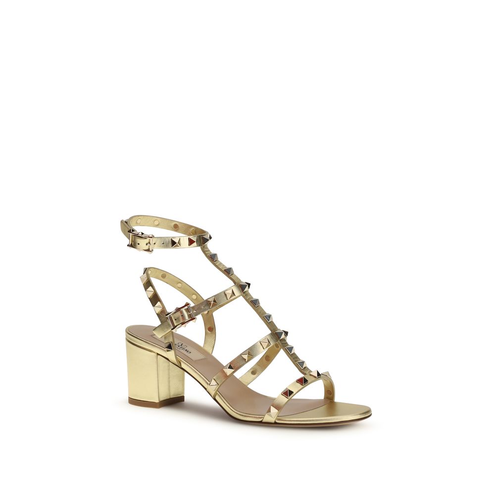 Valentino Garavani Gold Calf Leather Bos Taurus Strap-On Sandals | Regal Royce