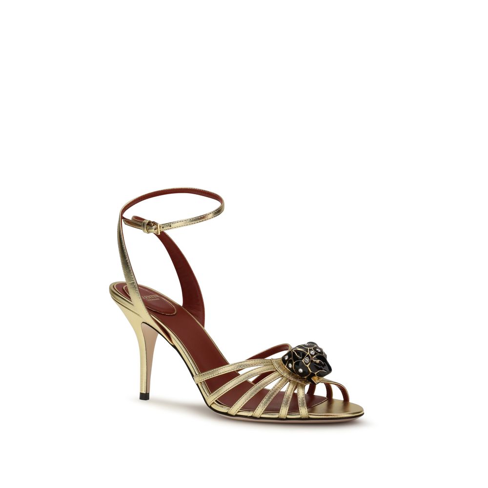 Valentino Garavani Gold Calf Leather Bos Taurus Stiletto Heel Sandals | Regal Royce