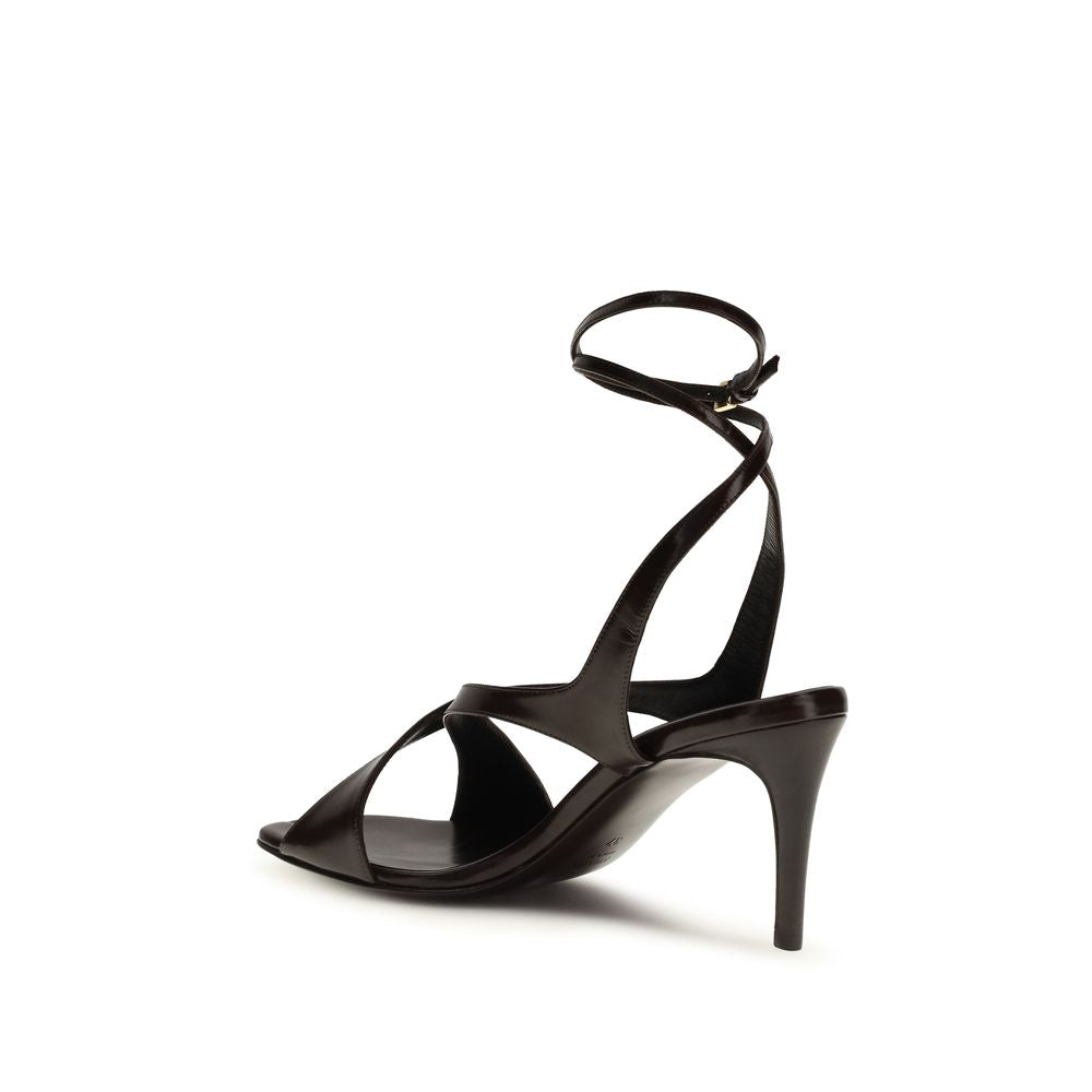Khaite Black Calf Leather Bos Taurus Strap-On Sandals | Regal Royce