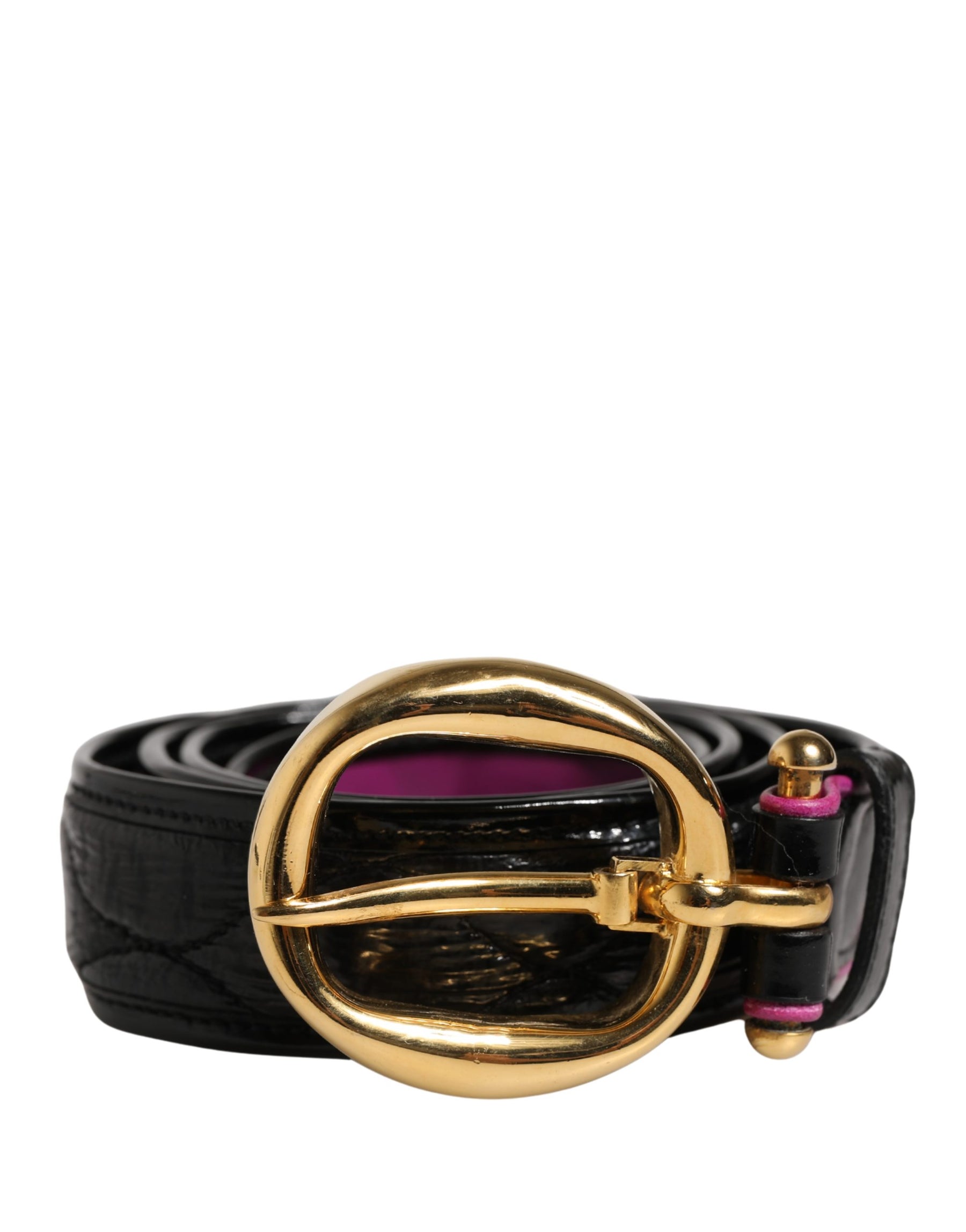 Ermanno Scervino Black Leather Gold Round Buckle Waist Belt | Regal Royce