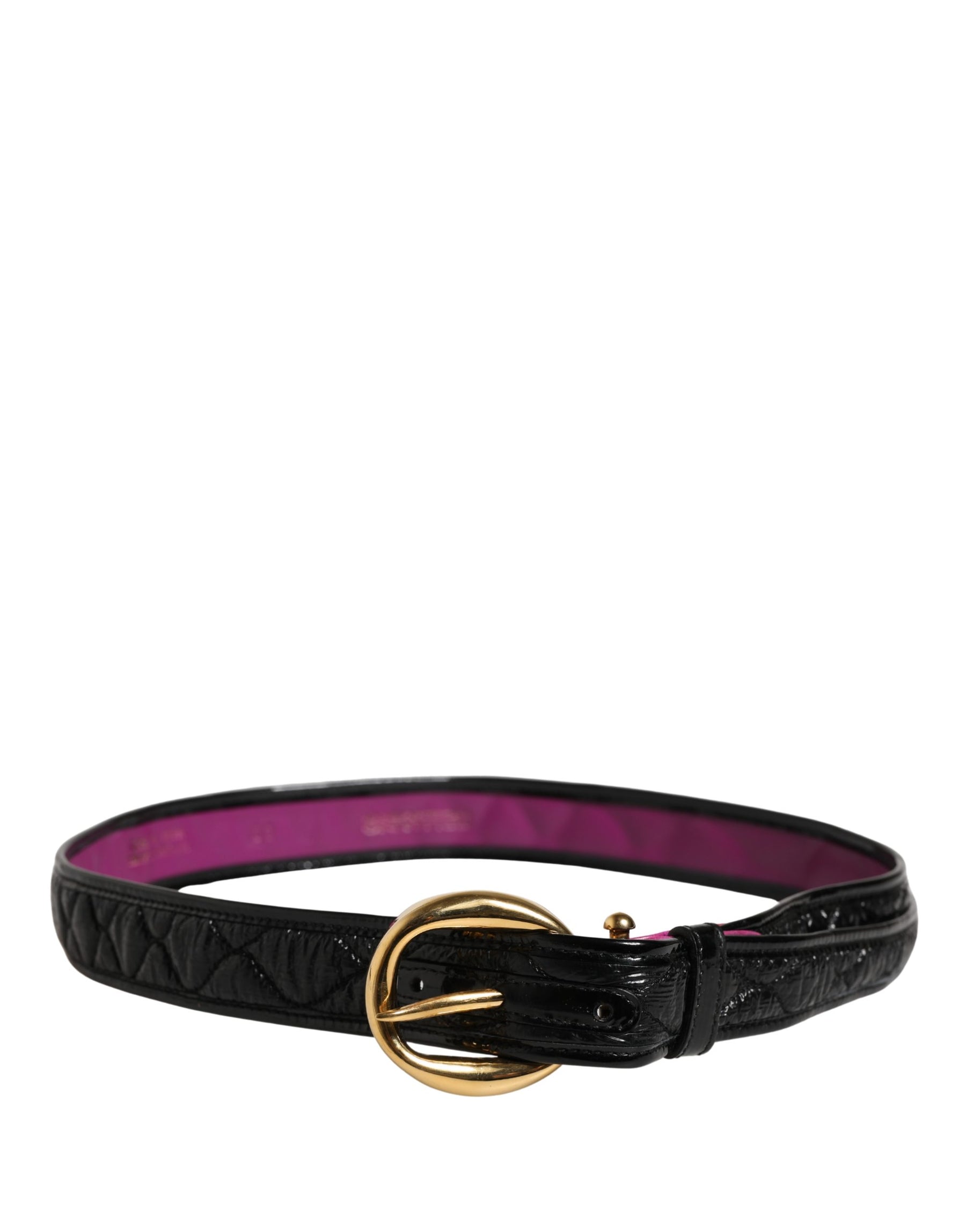 Ermanno Scervino Black Leather Gold Round Buckle Waist Belt | Regal Royce