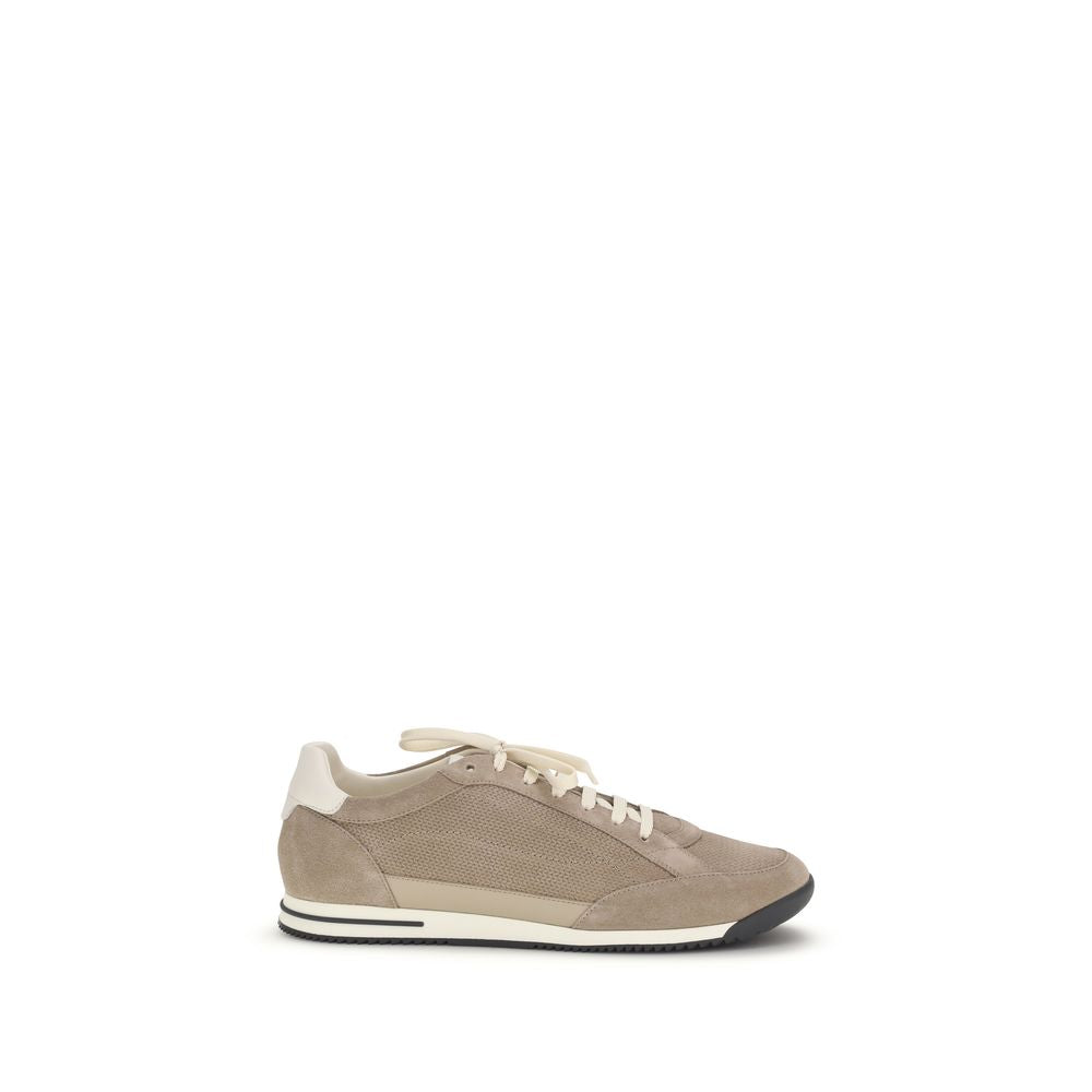 Brunello Cucinelli Beige Calf Leather Bos Taurus Low Top Sneakers | Regal Royce