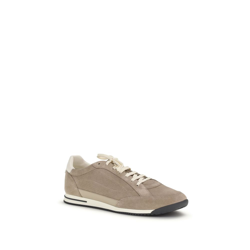 Brunello Cucinelli Beige Calf Leather Bos Taurus Low Top Sneakers | Regal Royce