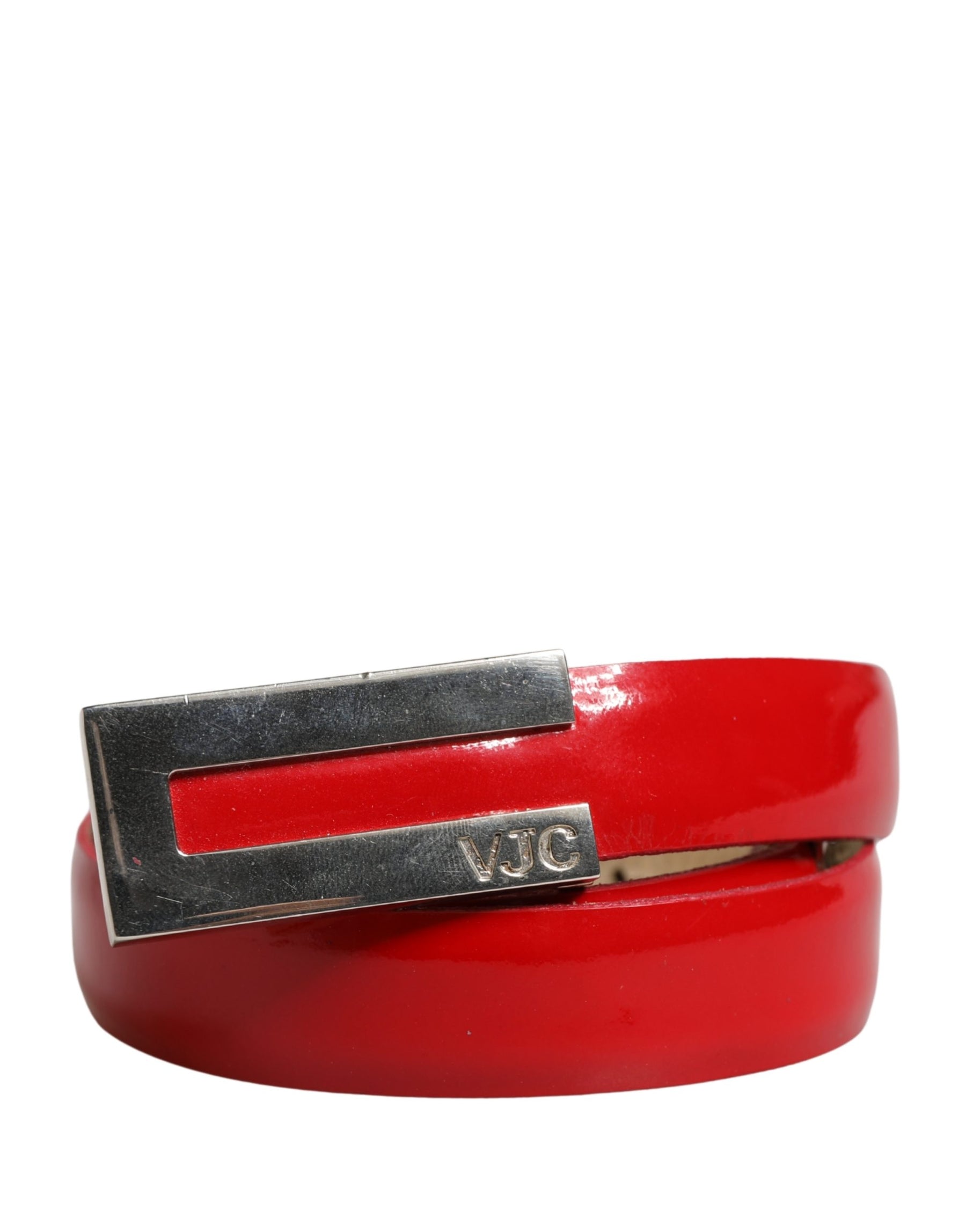 Versace Jeans Couture Red Glossy Leather Metal Buckle Belt | Regal Royce