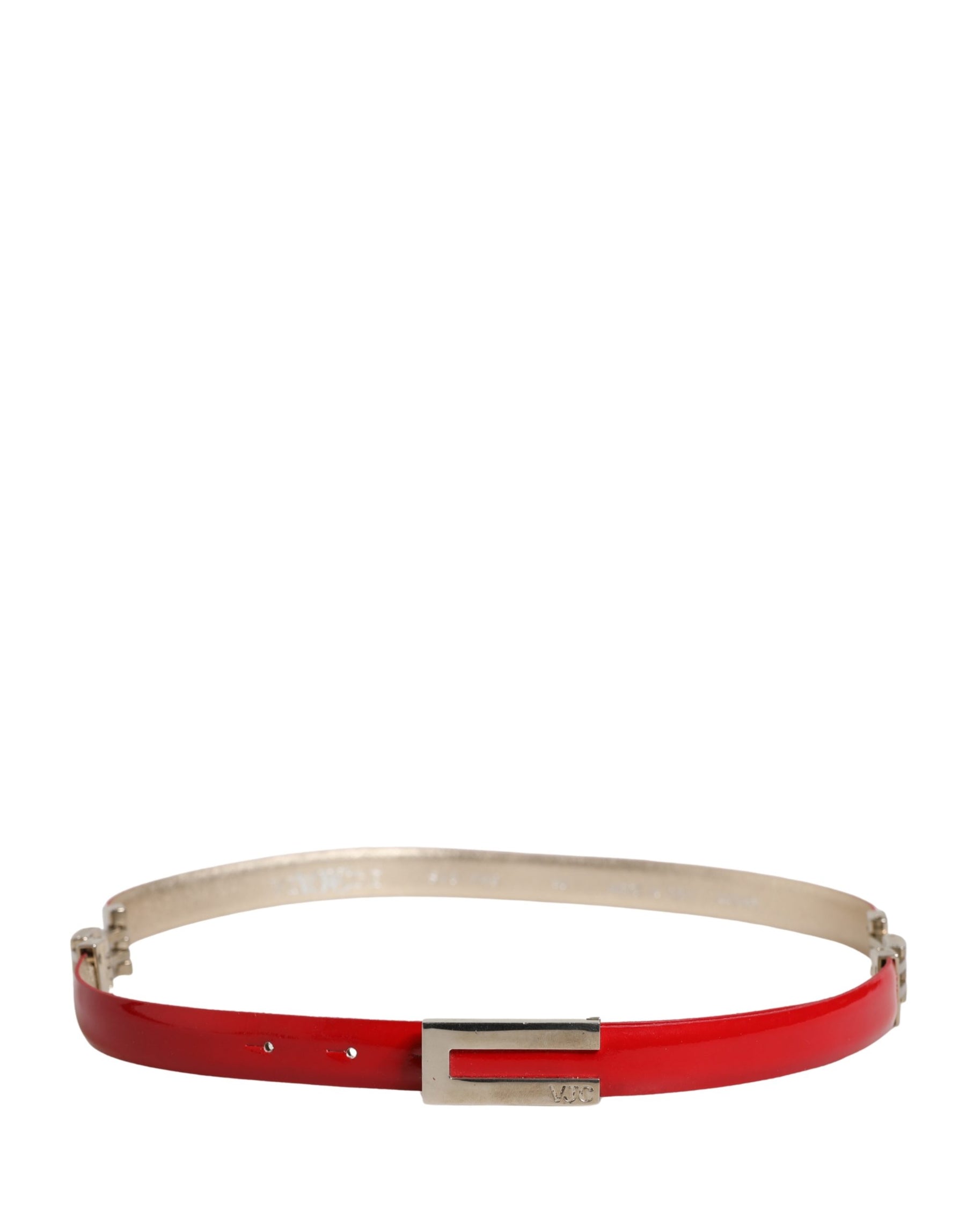 Versace Jeans Couture Red Glossy Leather Metal Buckle Belt | Regal Royce