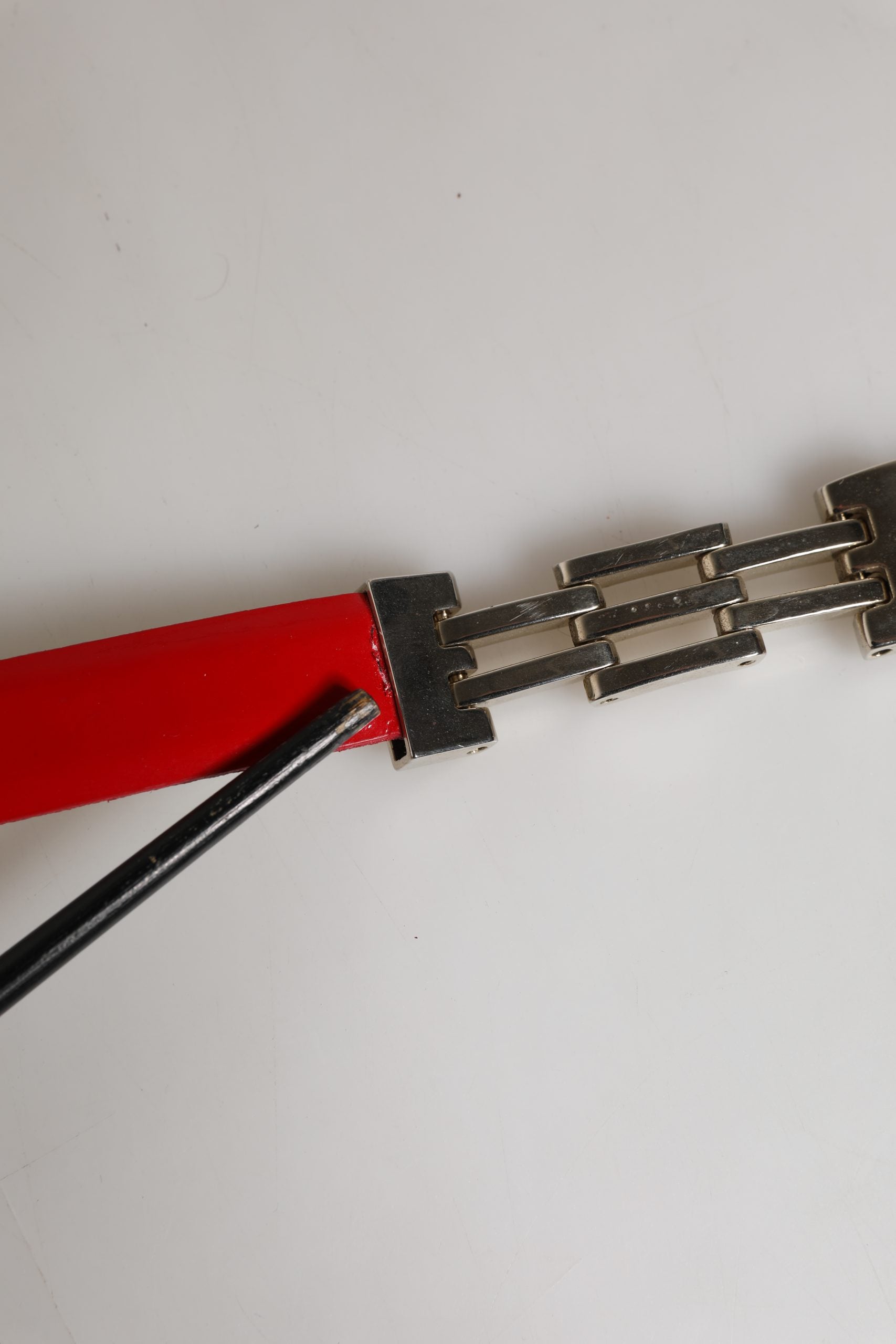 Versace Jeans Couture Red Glossy Leather Metal Buckle Belt | Regal Royce