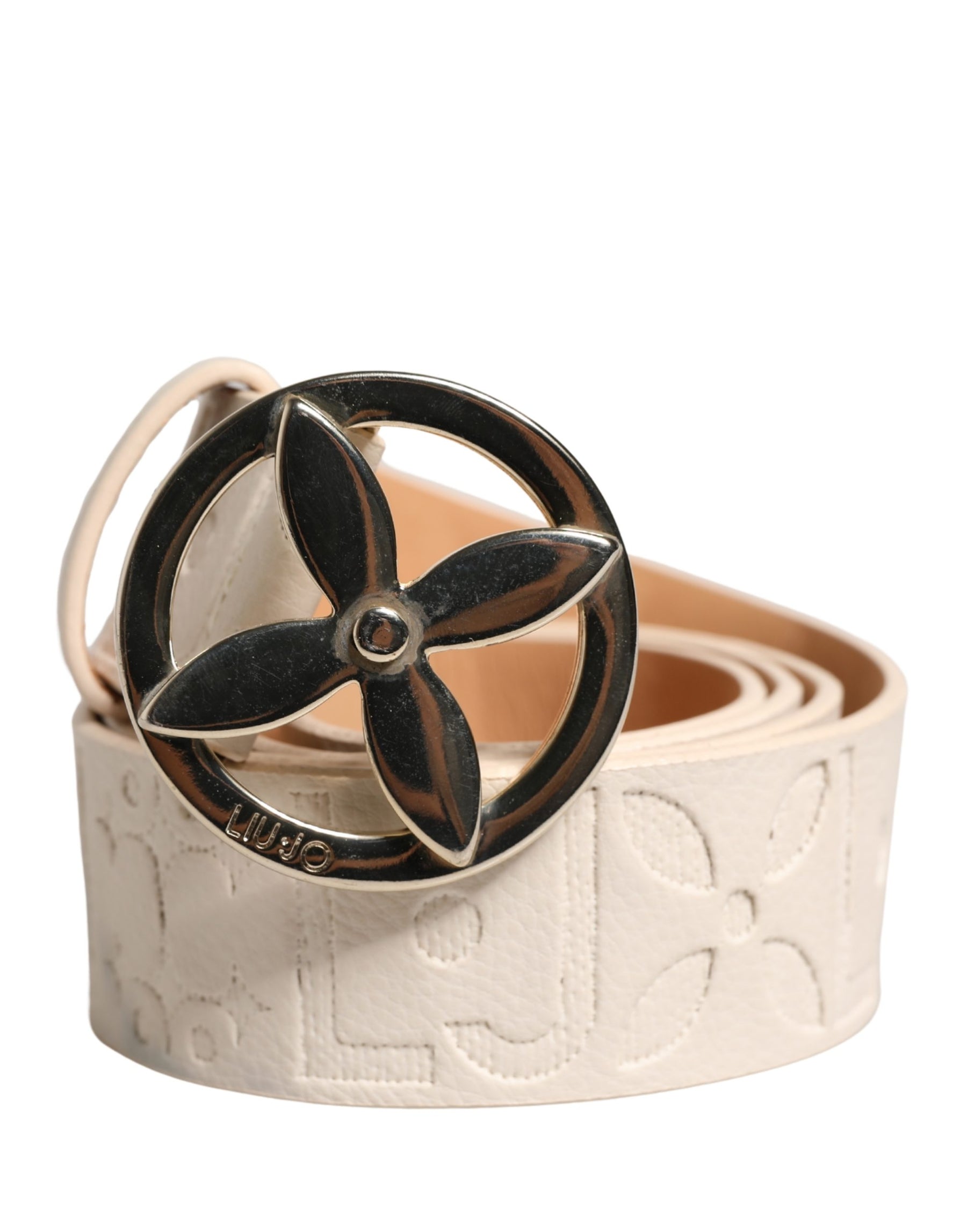 Liu Jo Beige Leather Wide Waist Silver Metal Buckle Waist Women Belt | Regal Royce