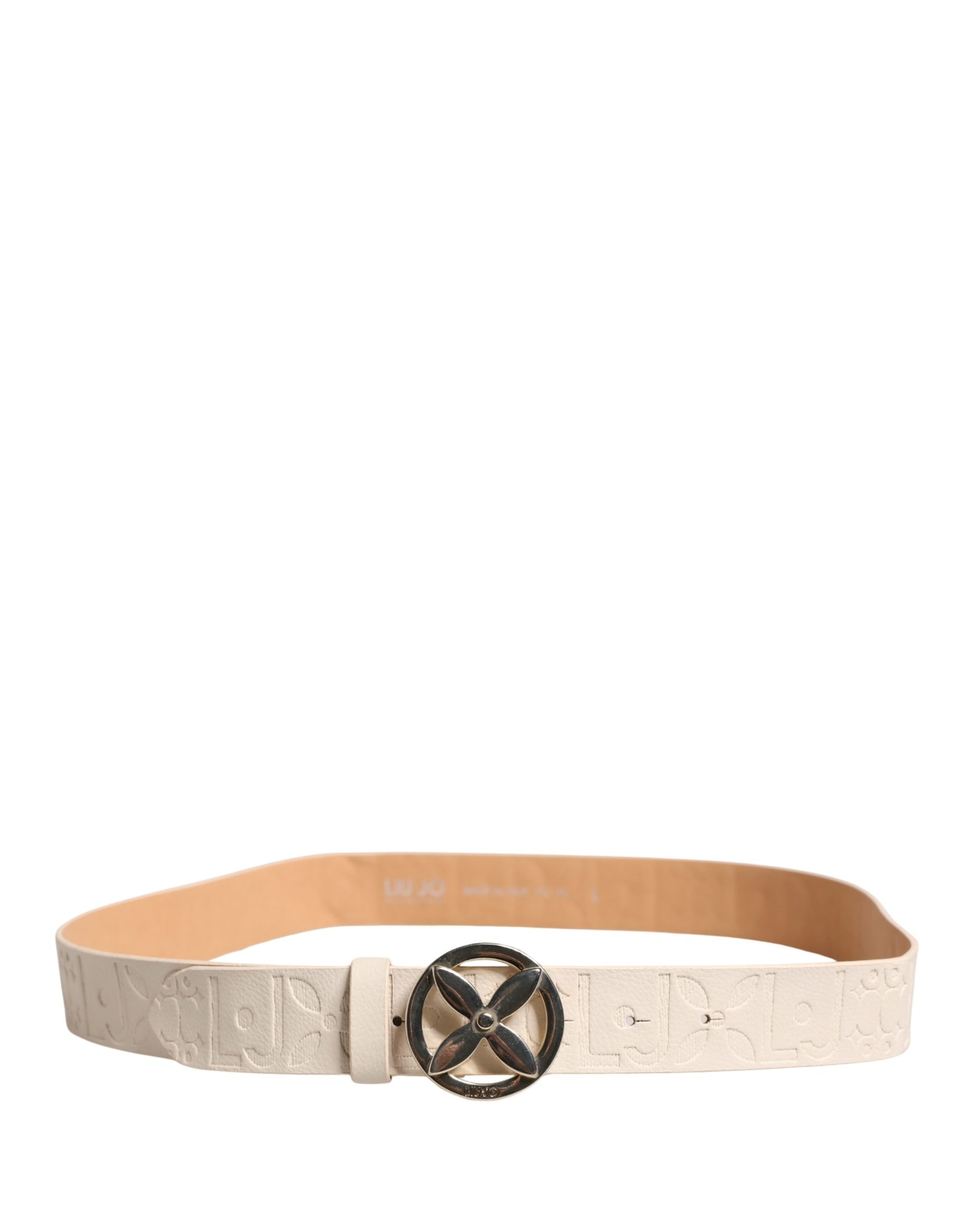 Liu Jo Beige Leather Wide Waist Silver Metal Buckle Waist Women Belt | Regal Royce
