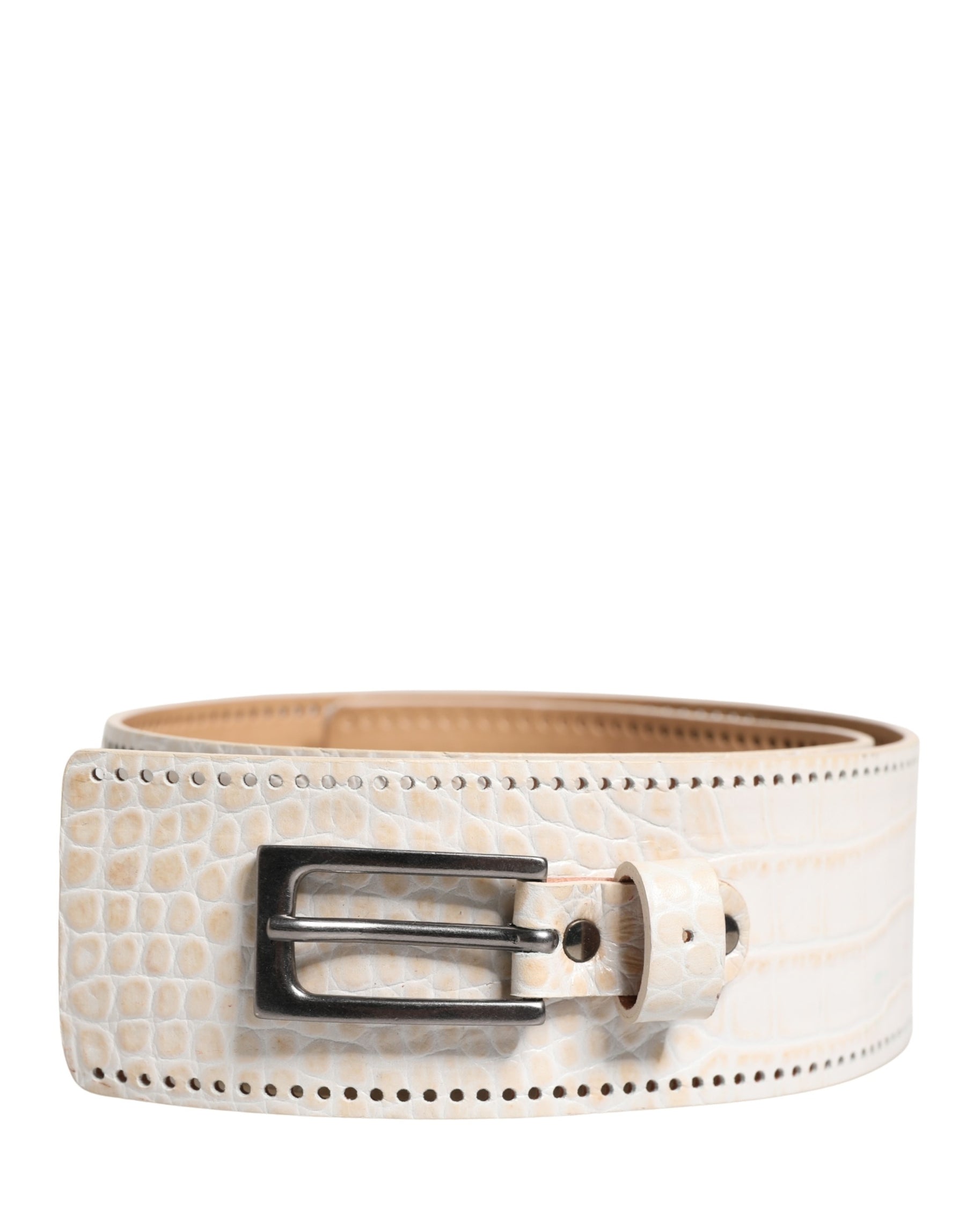 Scervino Street White Textured Leather Wide SilverMetal Buckle Belt | Regal Royce