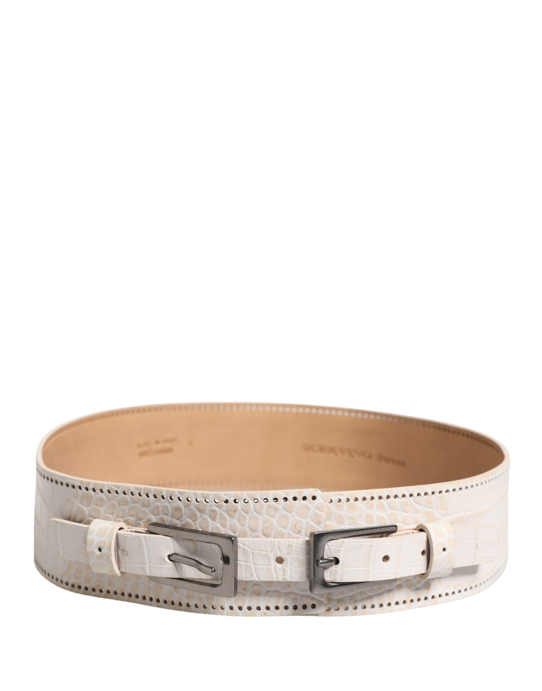 Scervino Street White Textured Leather Wide SilverMetal Buckle Belt | Regal Royce