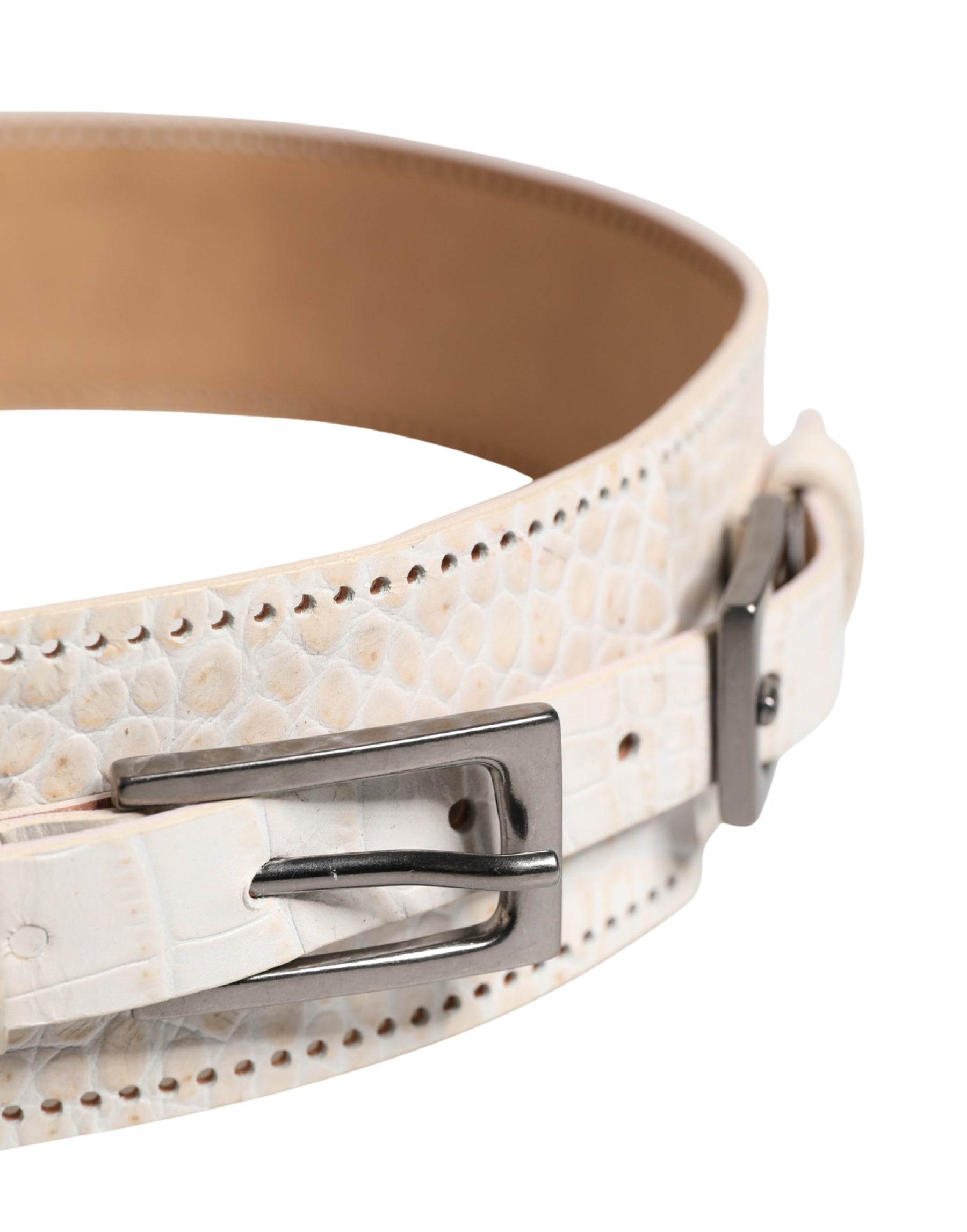 Scervino Street White Textured Leather Wide SilverMetal Buckle Belt | Regal Royce