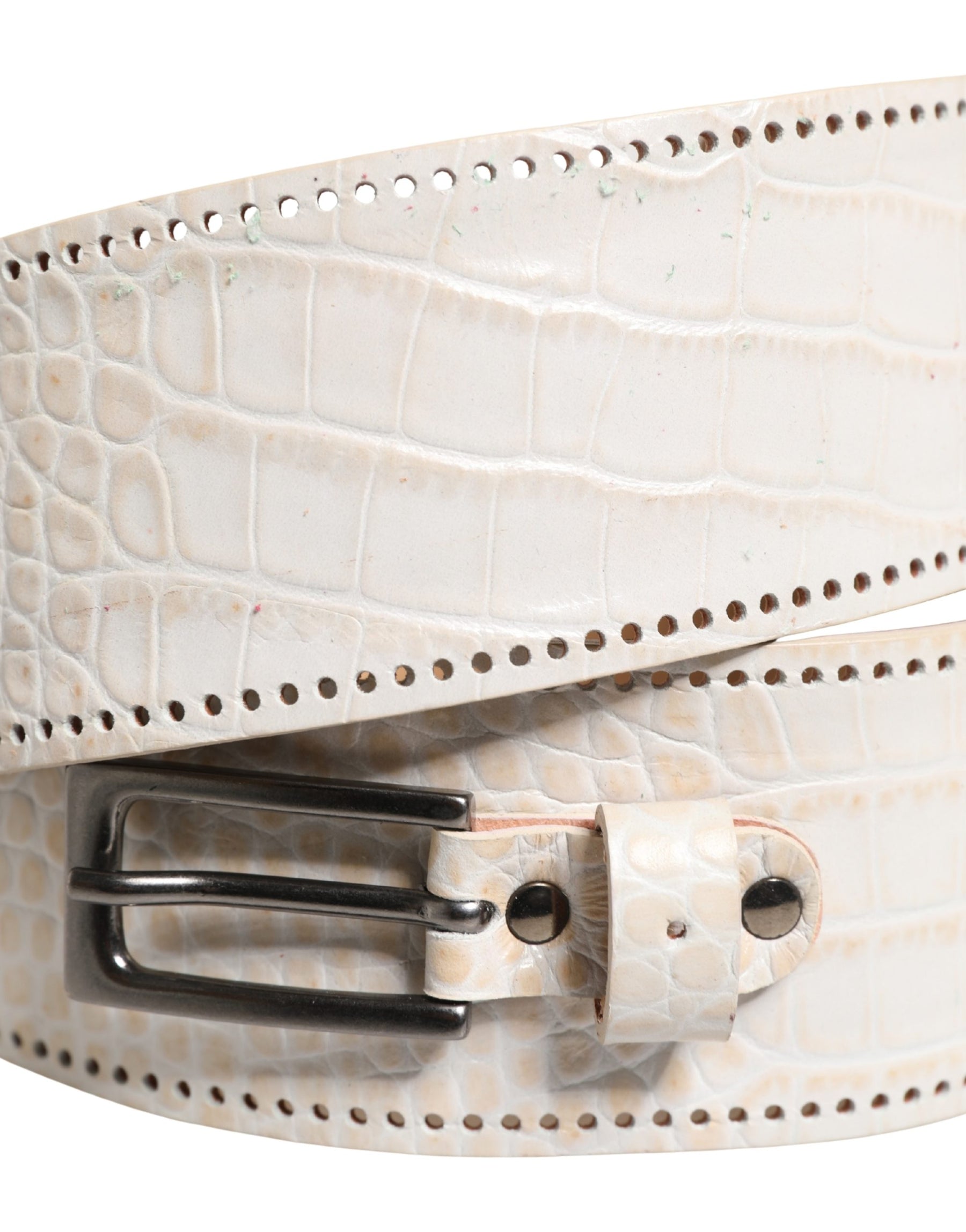 Scervino Street White Textured Leather Wide SilverMetal Buckle Belt | Regal Royce