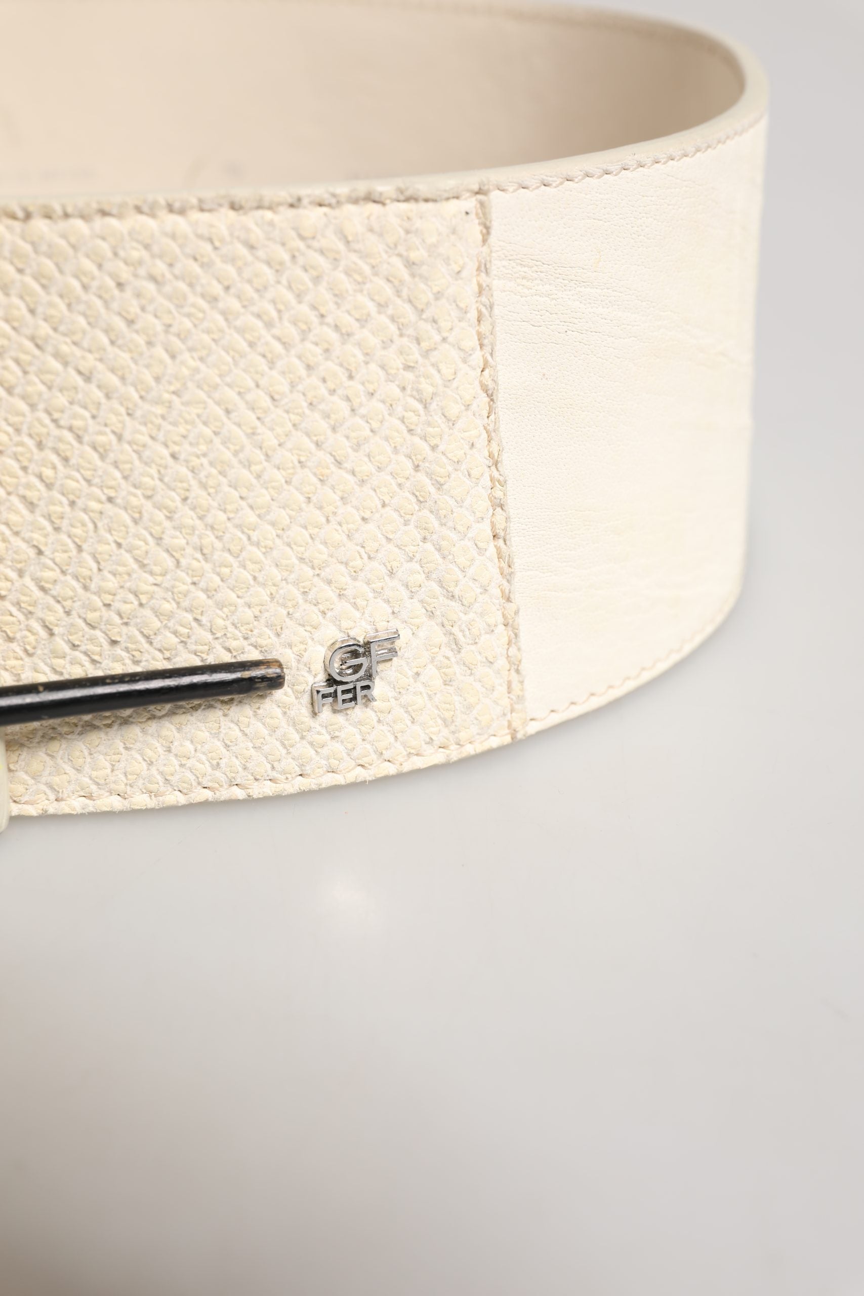 GF Ferre Off White Waxed Cotton Wide Fashion Waistband Belt | Regal Royce