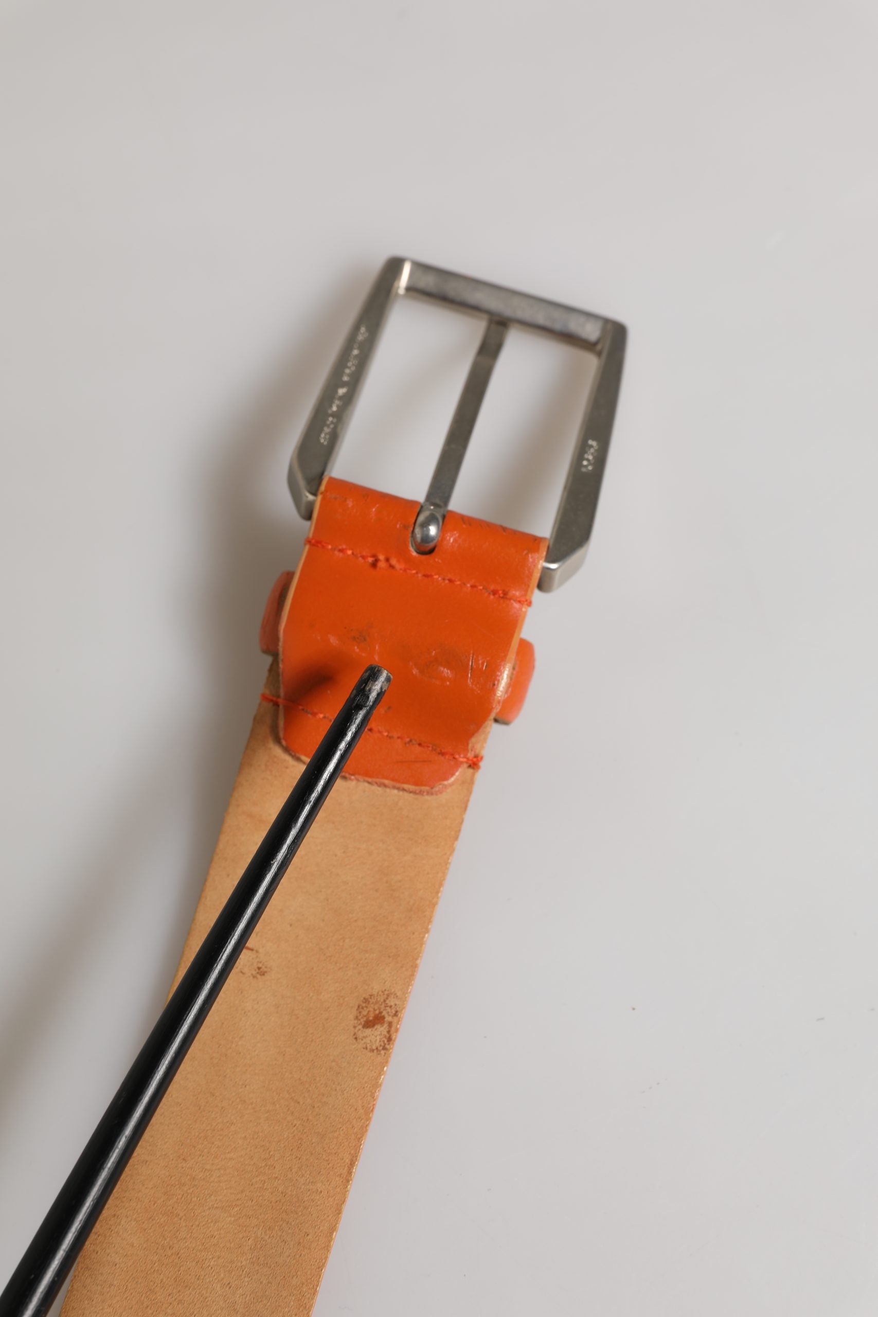 Etro Orange Genuine Leather Silver Metal Buckle Waist Belt | Regal Royce