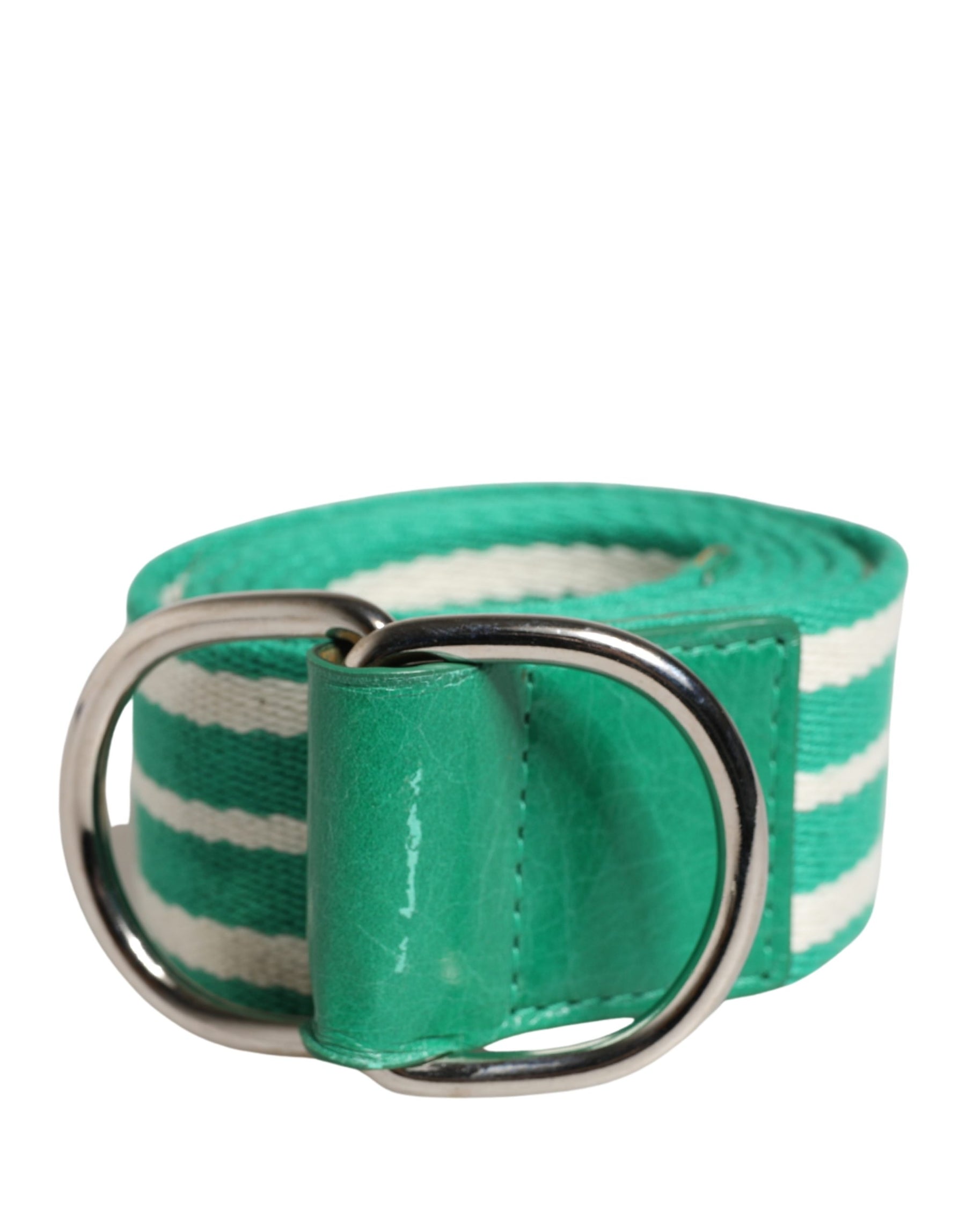 Red Valentino White Green Stripes Canvas Silver Metal Buckle Belt | Regal Royce