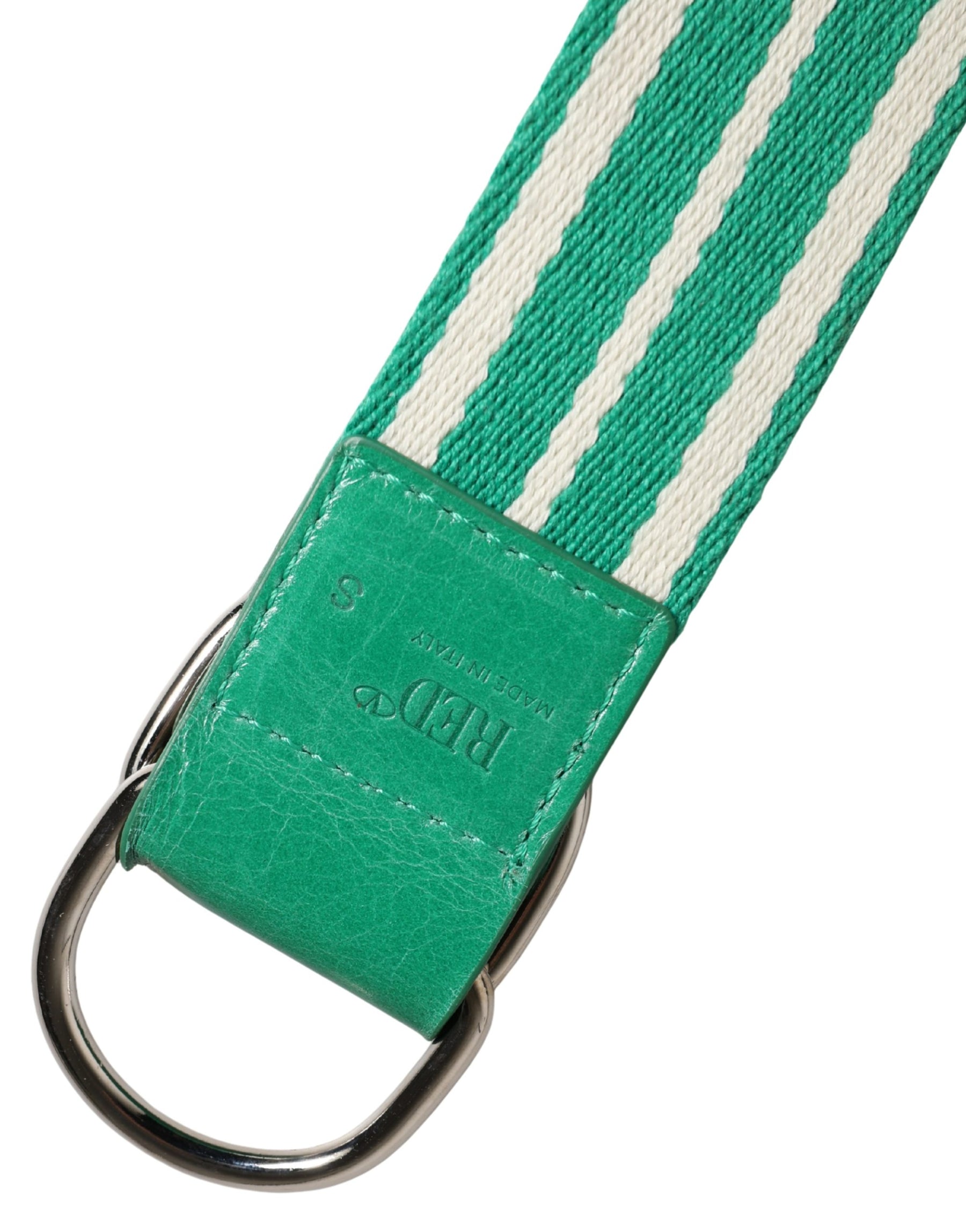 Red Valentino White Green Stripes Canvas Silver Metal Buckle Belt | Regal Royce