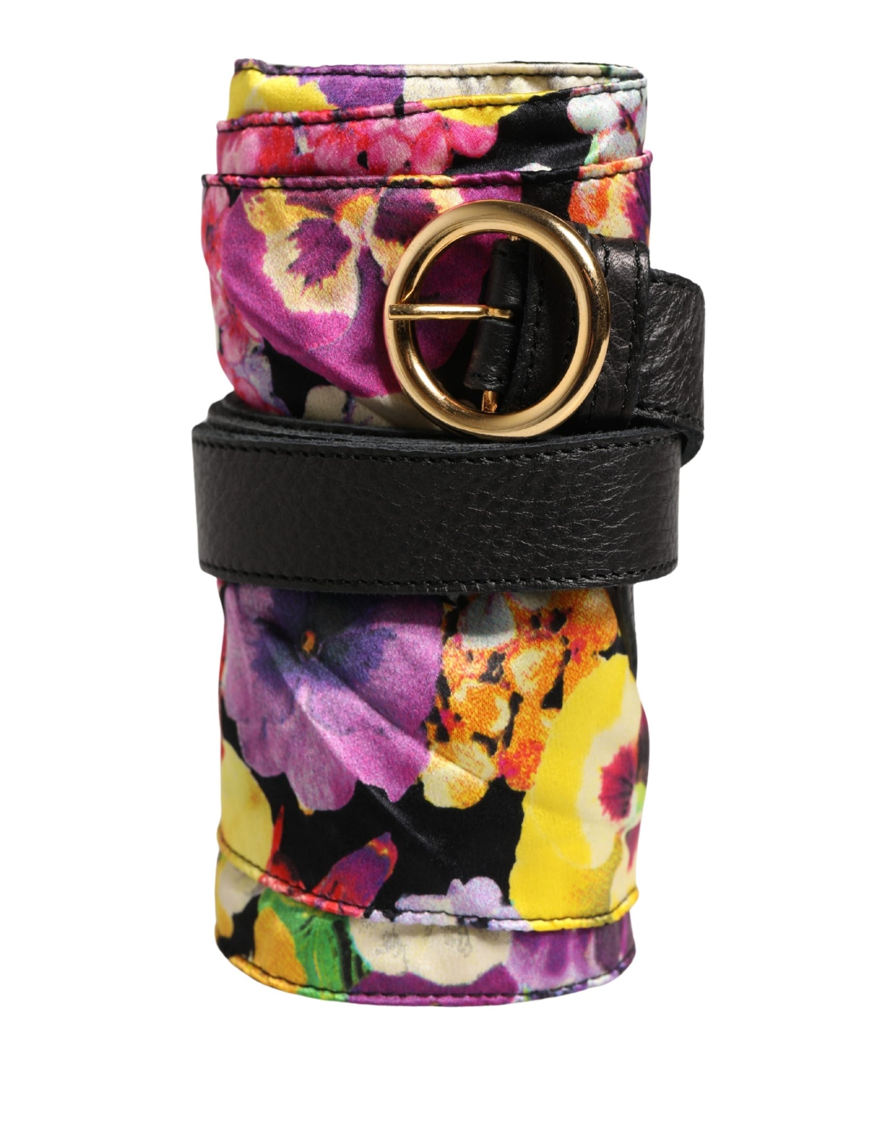 Cavalli Class Multicolor Floral Wide Waist Gold Metal Buckle Cintura Belt | Regal Royce