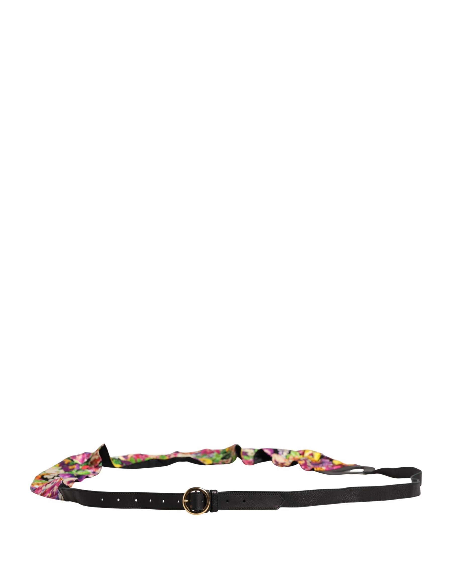 Cavalli Class Multicolor Floral Wide Waist Gold Metal Buckle Cintura Belt | Regal Royce