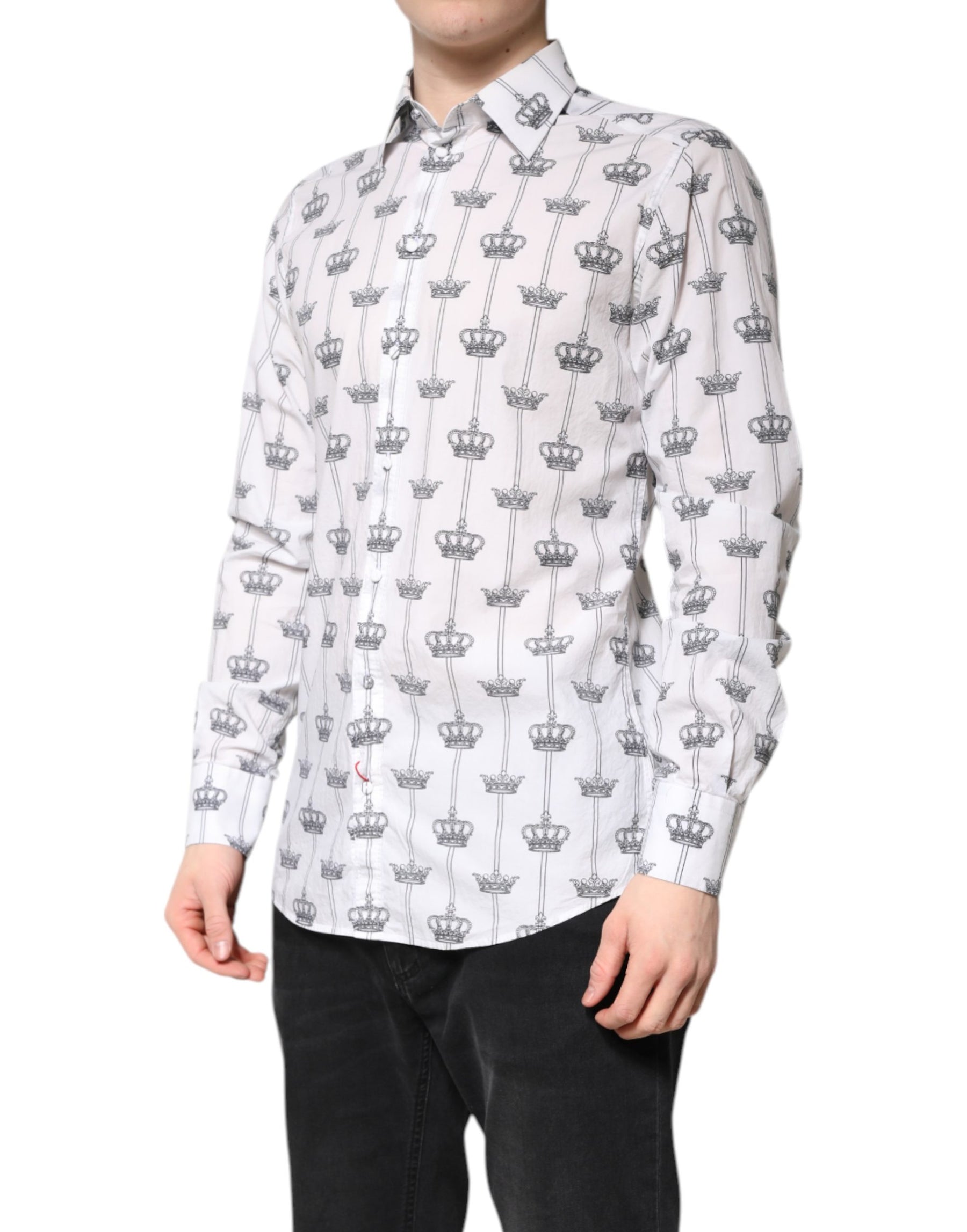 Dolce & Gabbana White GOLD Crown Cotton Dress Formal Shirt | Regal Royce