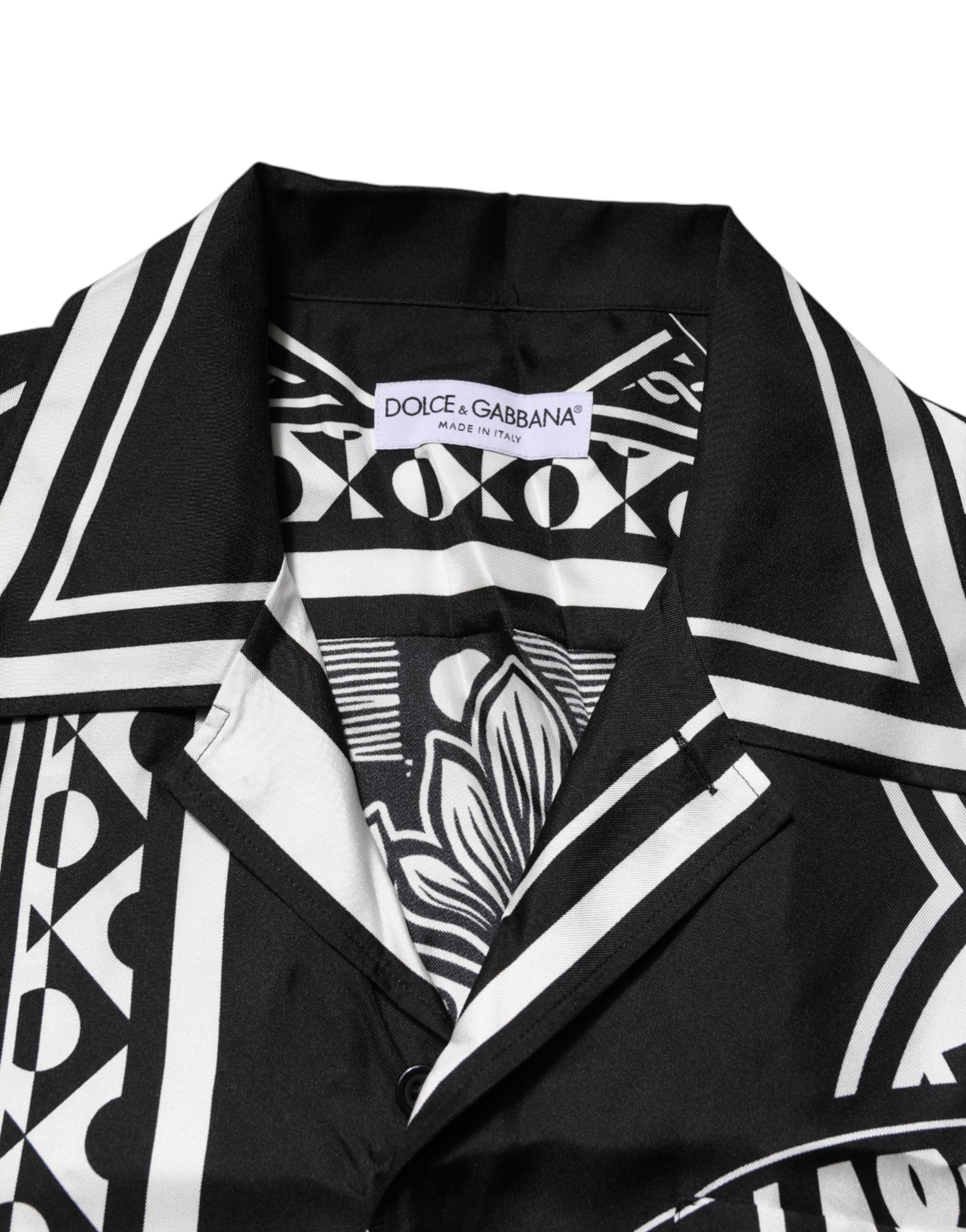 Dolce & Gabbana Black Silk Logo Print Short Sleeves Shirt | Regal Royce