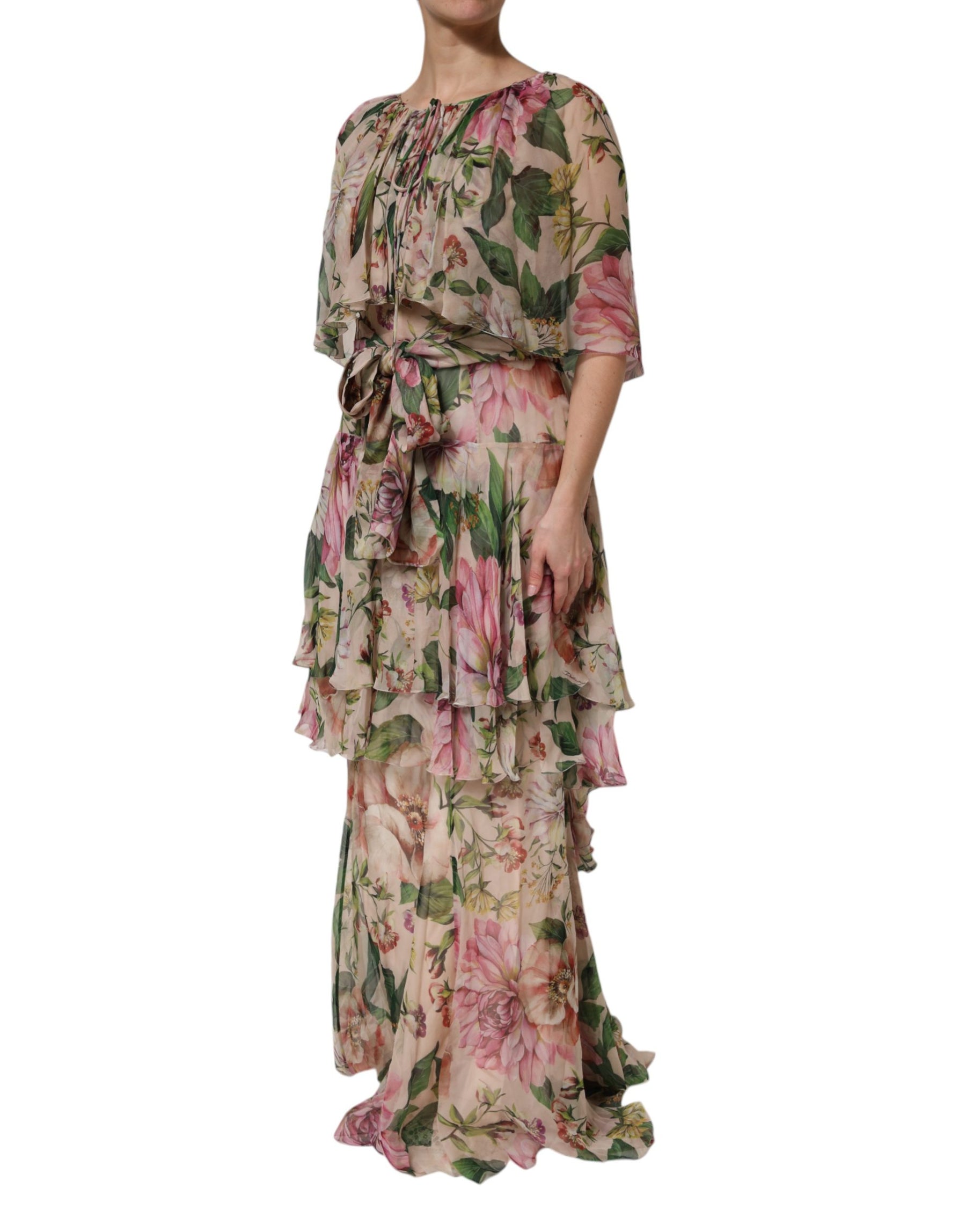 Dolce & Gabbana Multicolor Floral Silk Layered Maxi Dress | Regal Royce