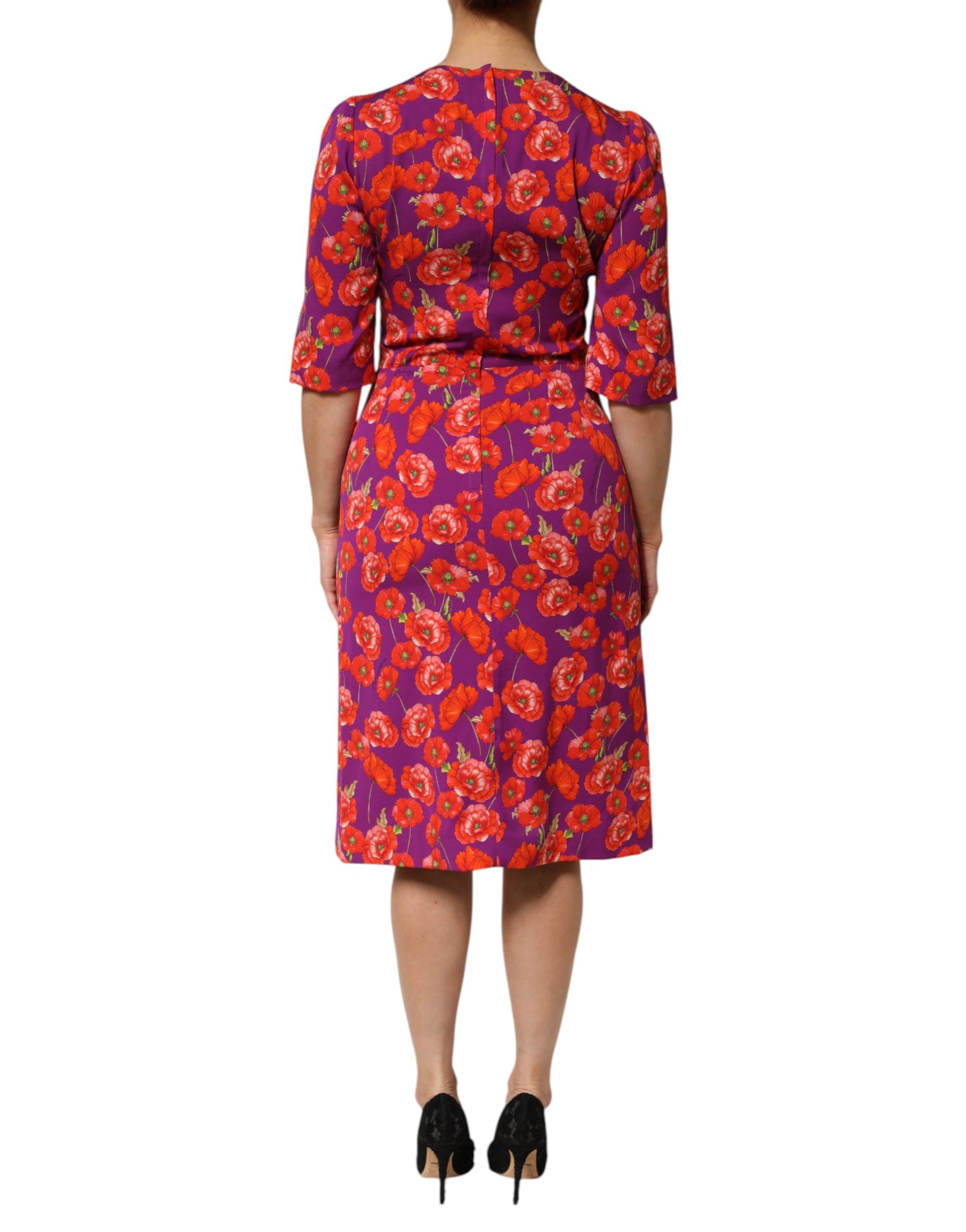 Dolce & Gabbana Purple Silk Floral Print Midi Sheath Dress | Regal Royce