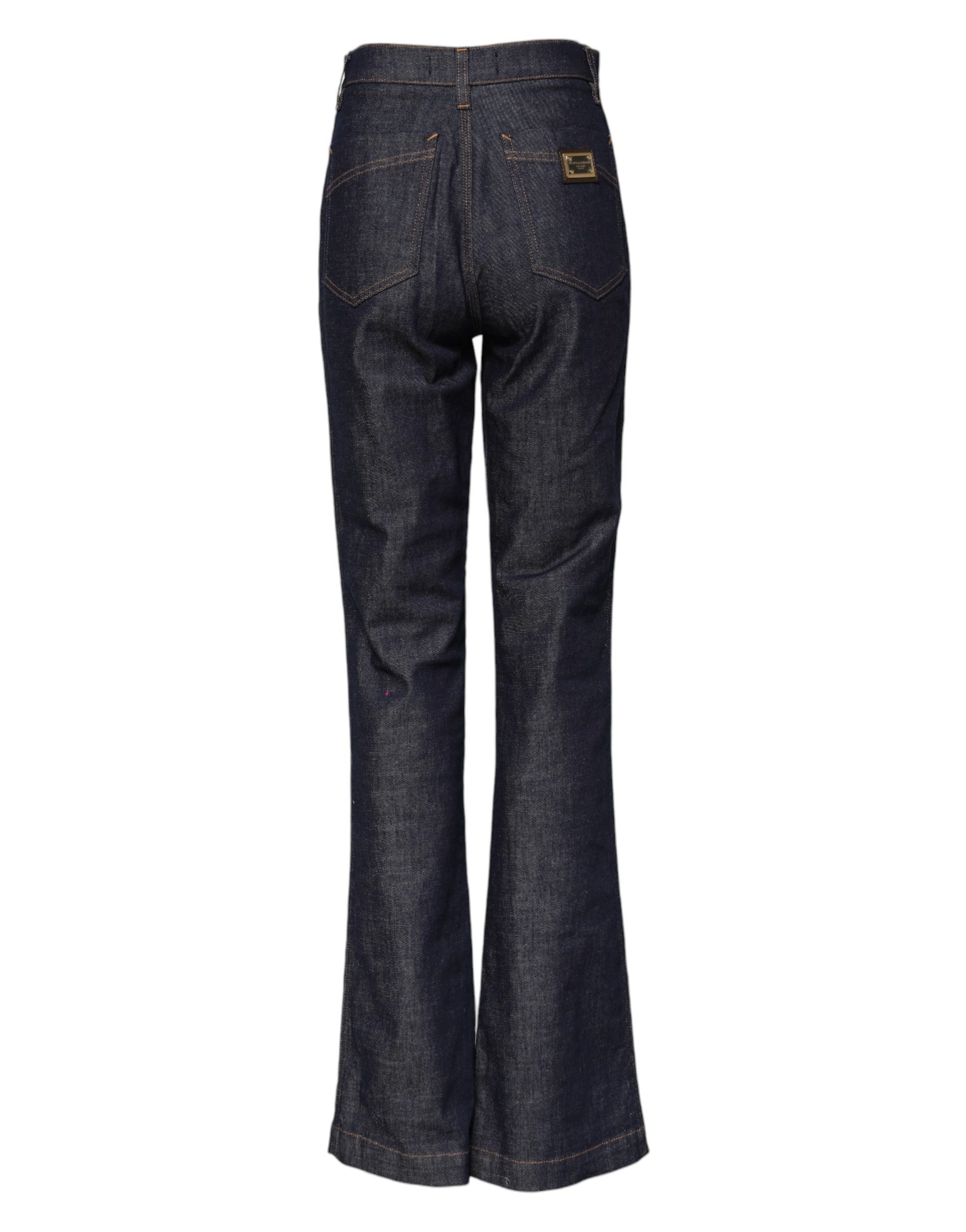 Dolce & Gabbana Dark Blue Cotton Flared Wide Leg Denim Jeans | Regal Royce