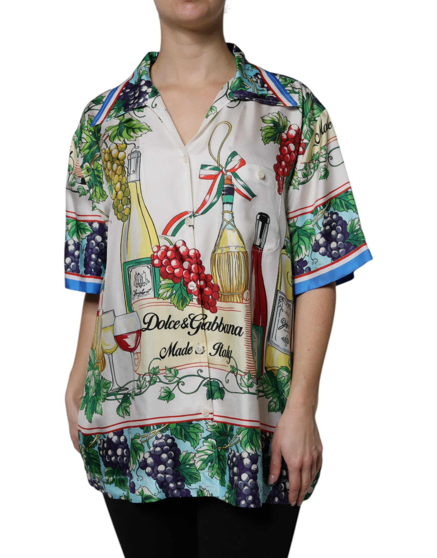 Dolce & Gabbana Multicolor Short Sleeve Silk Food Shirt Top | Regal Royce