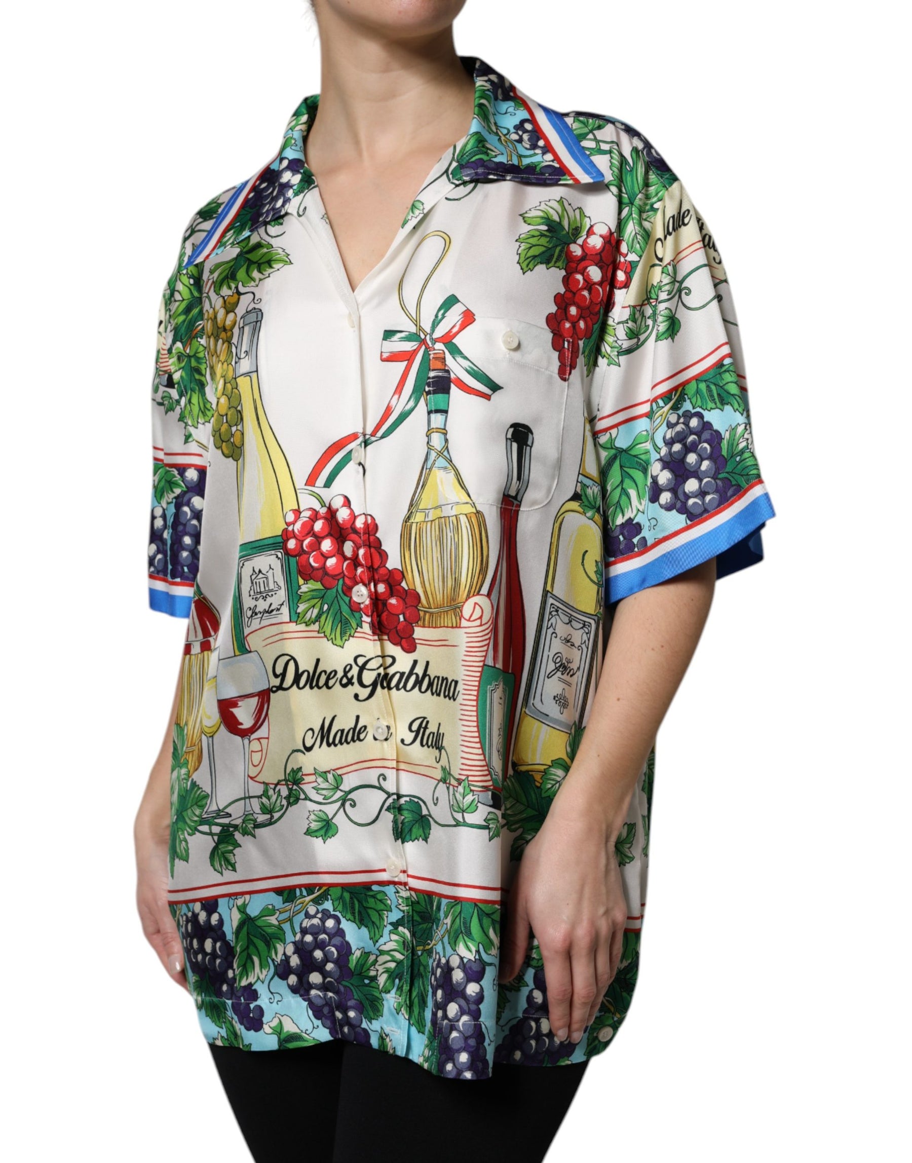 Dolce & Gabbana Multicolor Short Sleeve Silk Food Shirt Top | Regal Royce