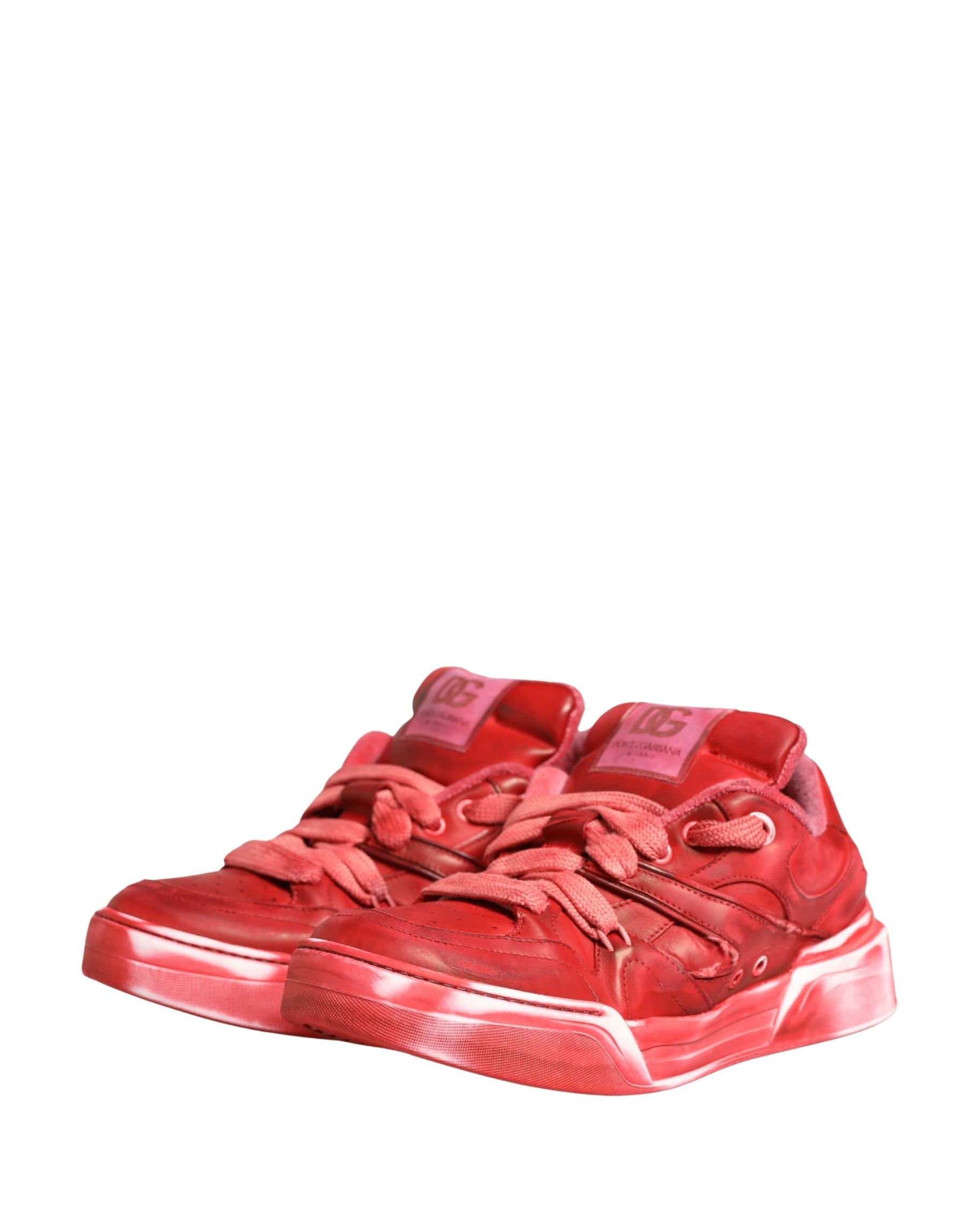 Dolce & Gabbana Red Distressed Suede Men Sneakers Shoes | Regal Royce