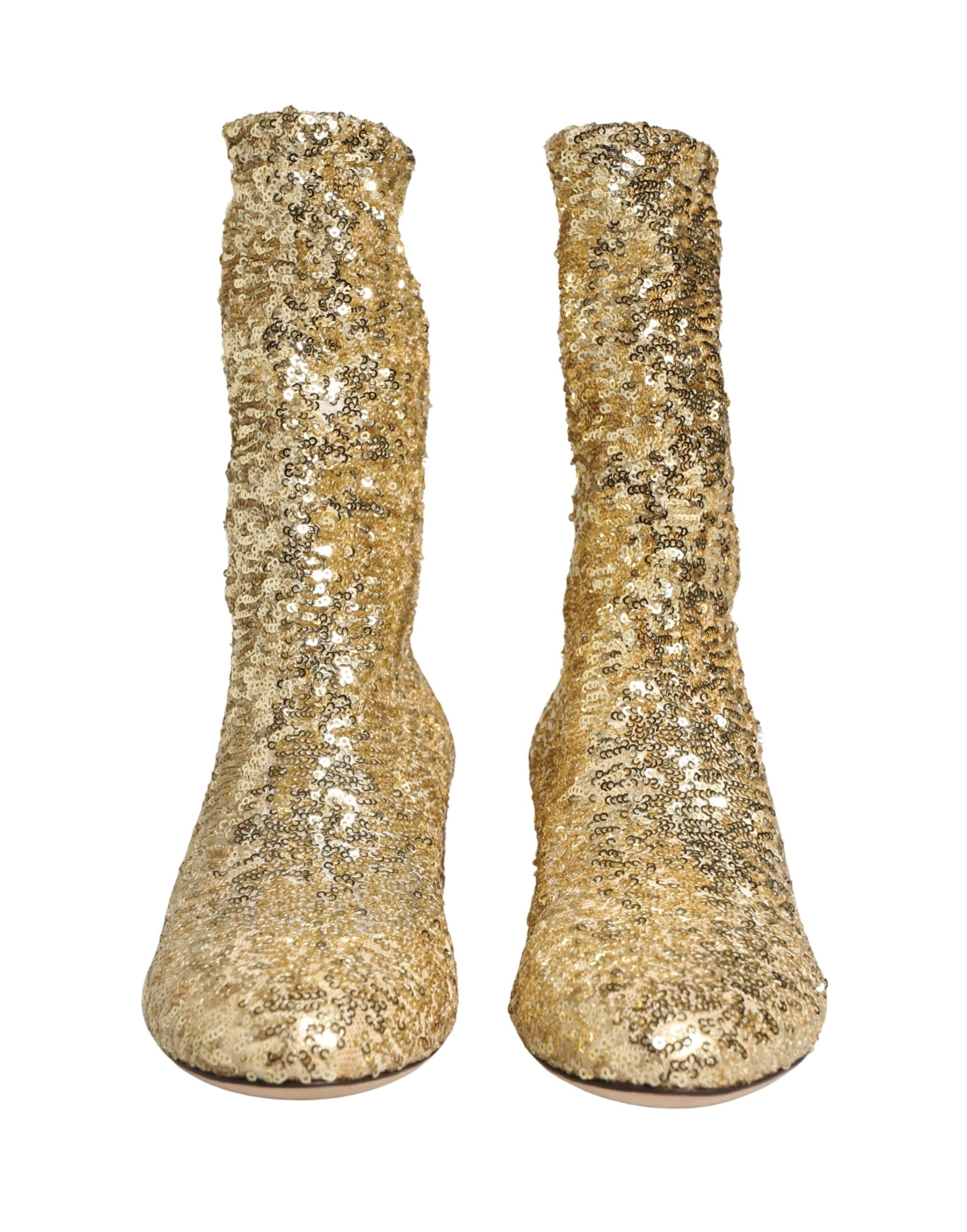 Dolce & Gabbana Gold Sequined Short Boots Stretch Shoes | Regal Royce