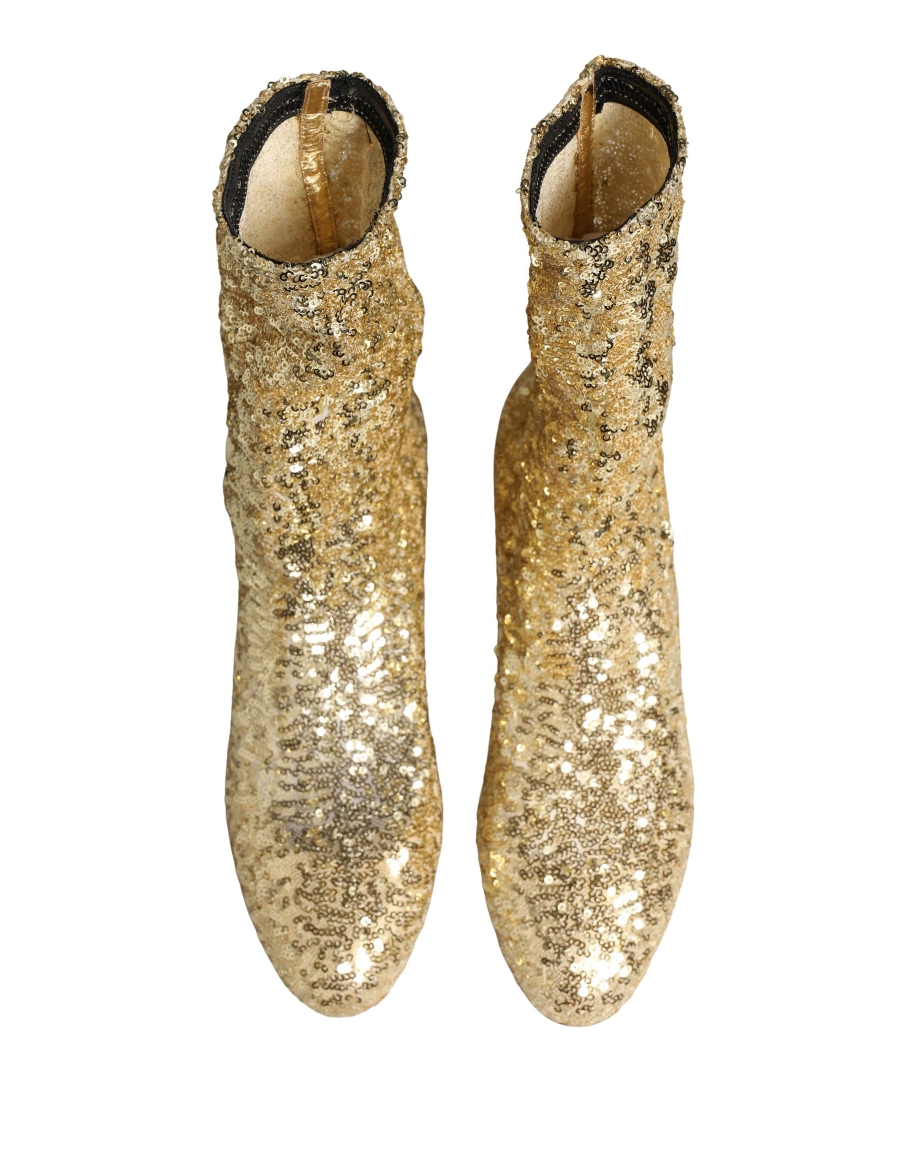 Dolce & Gabbana Gold Sequined Short Boots Stretch Shoes | Regal Royce