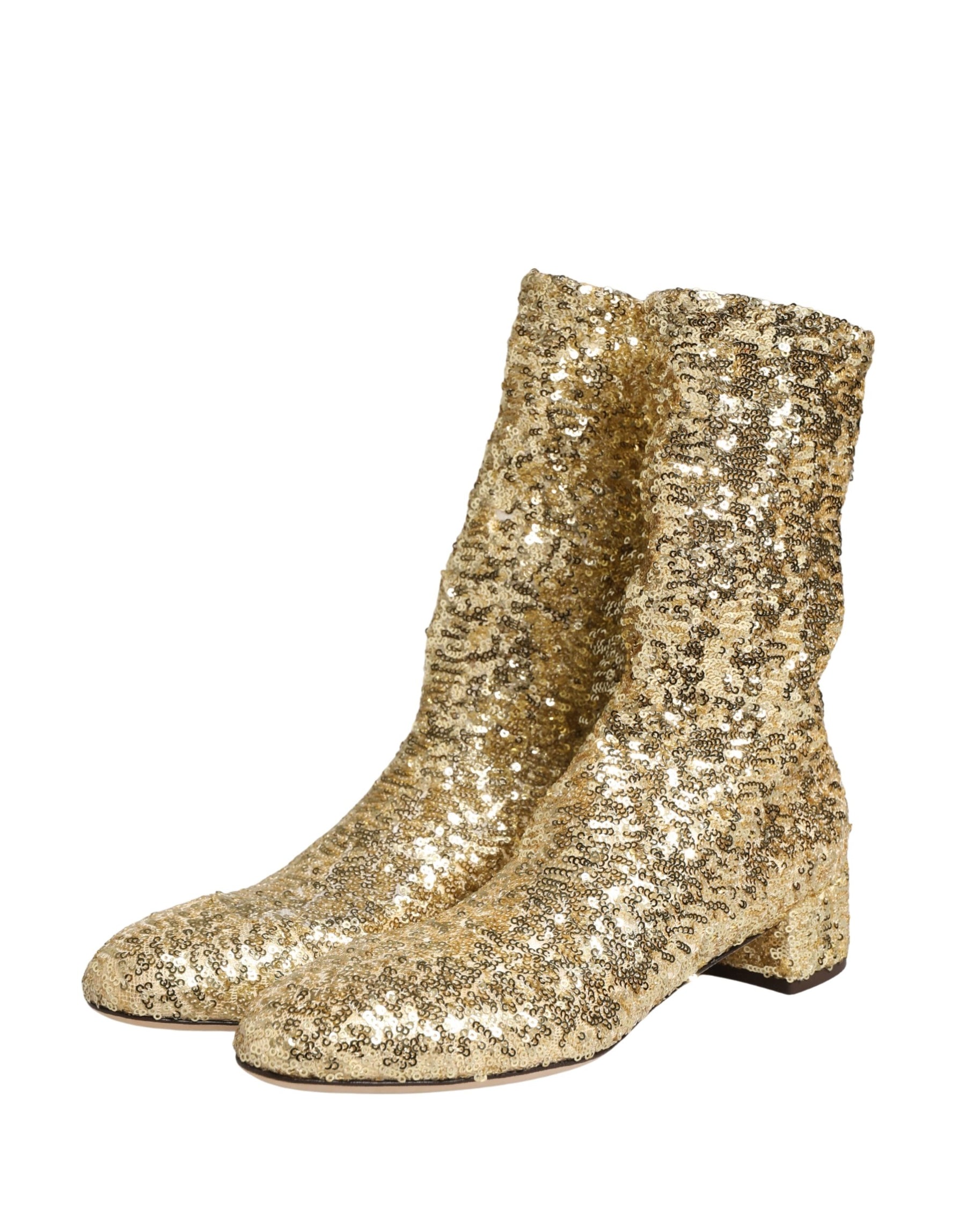 Dolce & Gabbana Gold Sequined Short Boots Stretch Shoes | Regal Royce