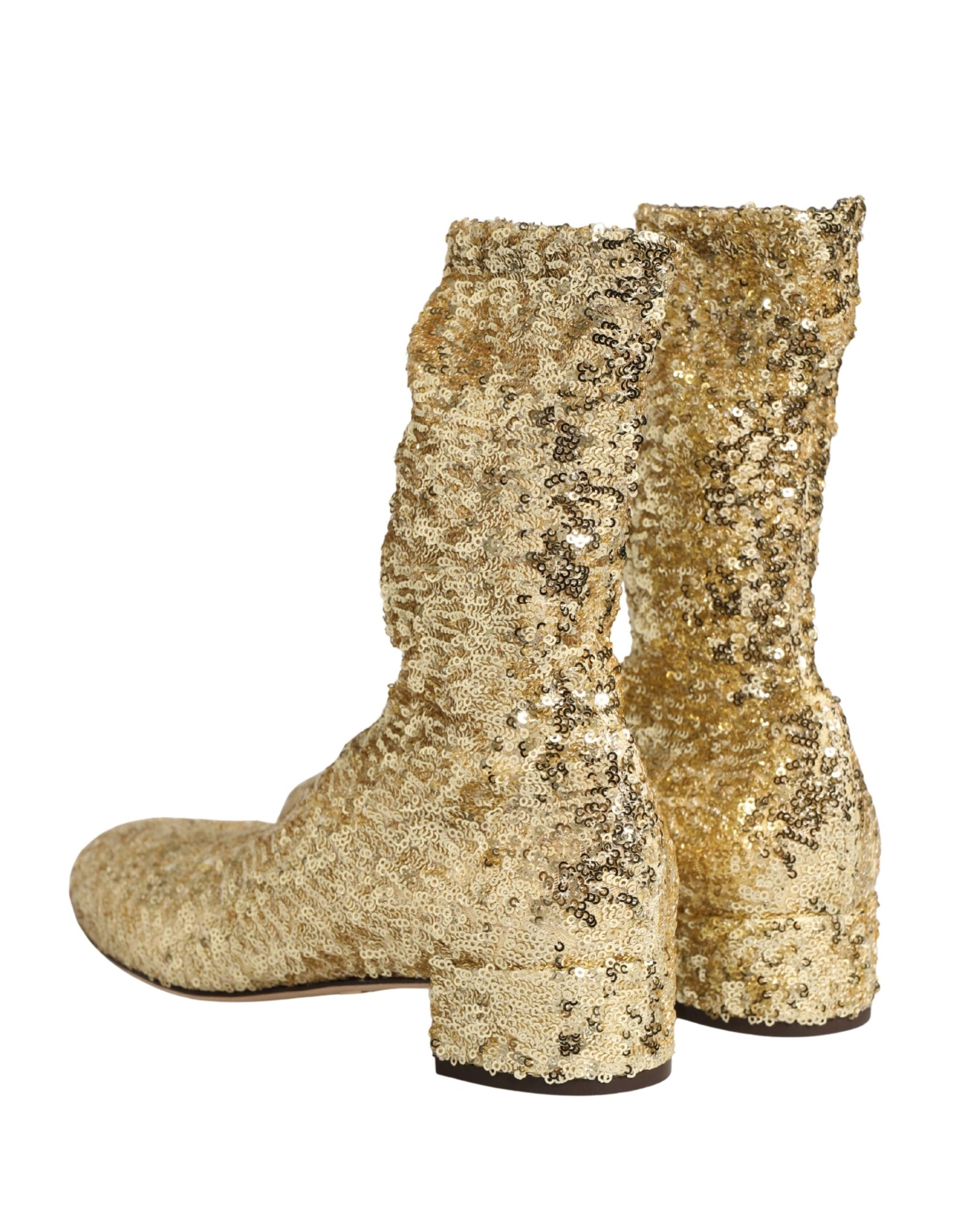 Dolce & Gabbana Gold Sequined Short Boots Stretch Shoes | Regal Royce